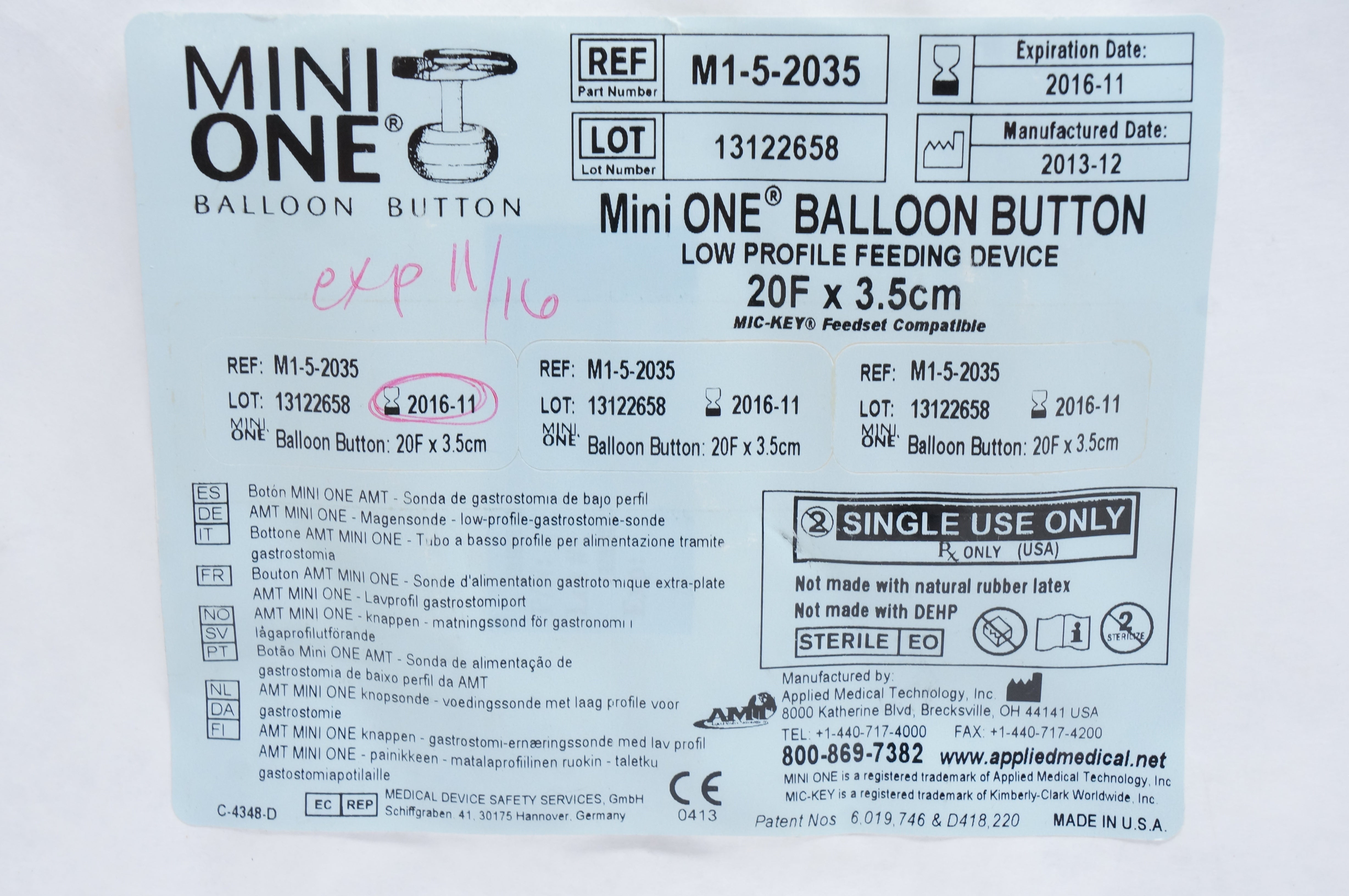 Applied Medical M1-5-2035 Mini One Balloon Button Low Profile 20F x 3.5cm (x)