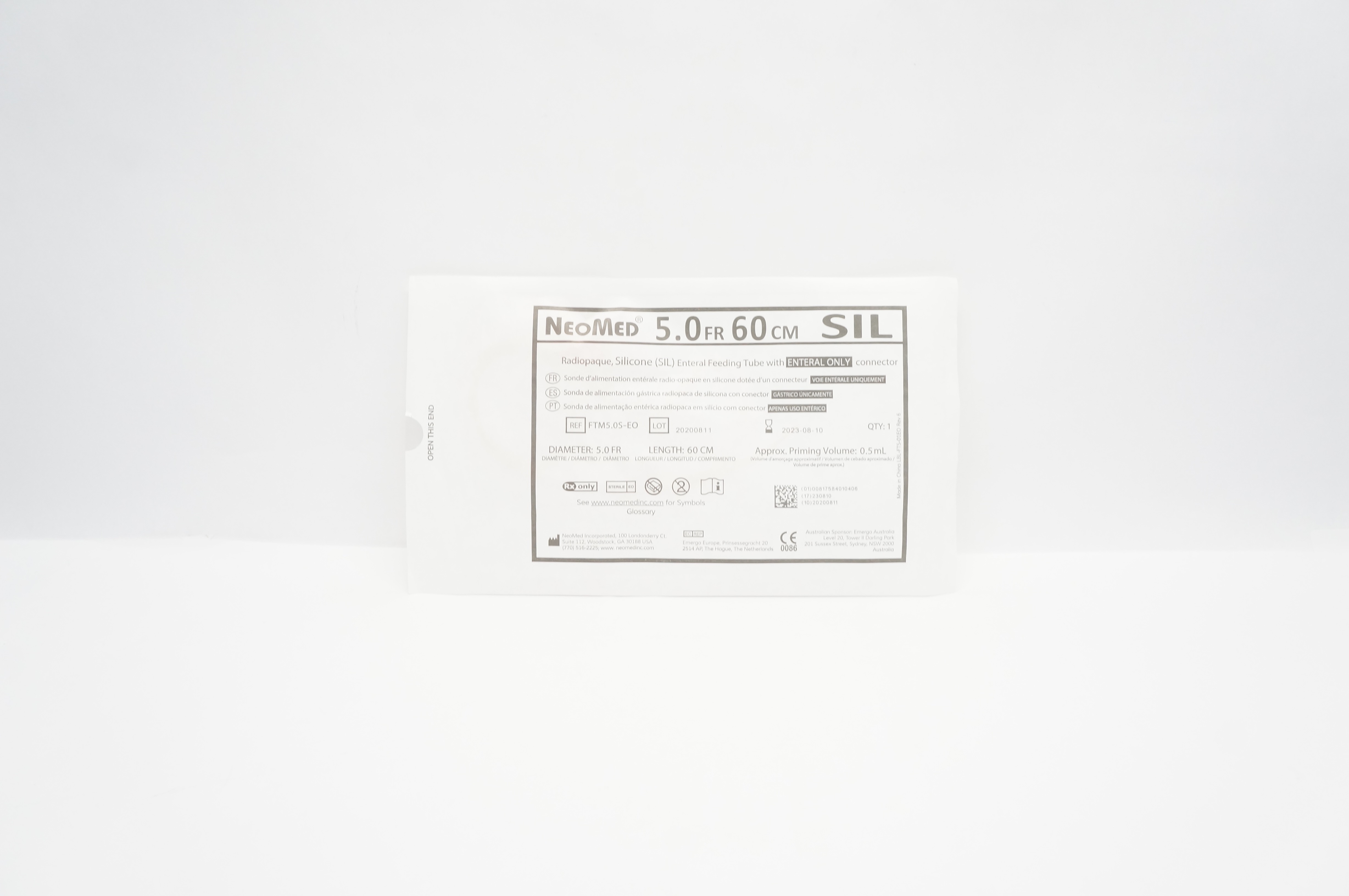 NeoMed FTM5.0S-EO Radiopaque Silicone Enteral Feeding Tube 5.0Fr. x 60cm 0.5mL