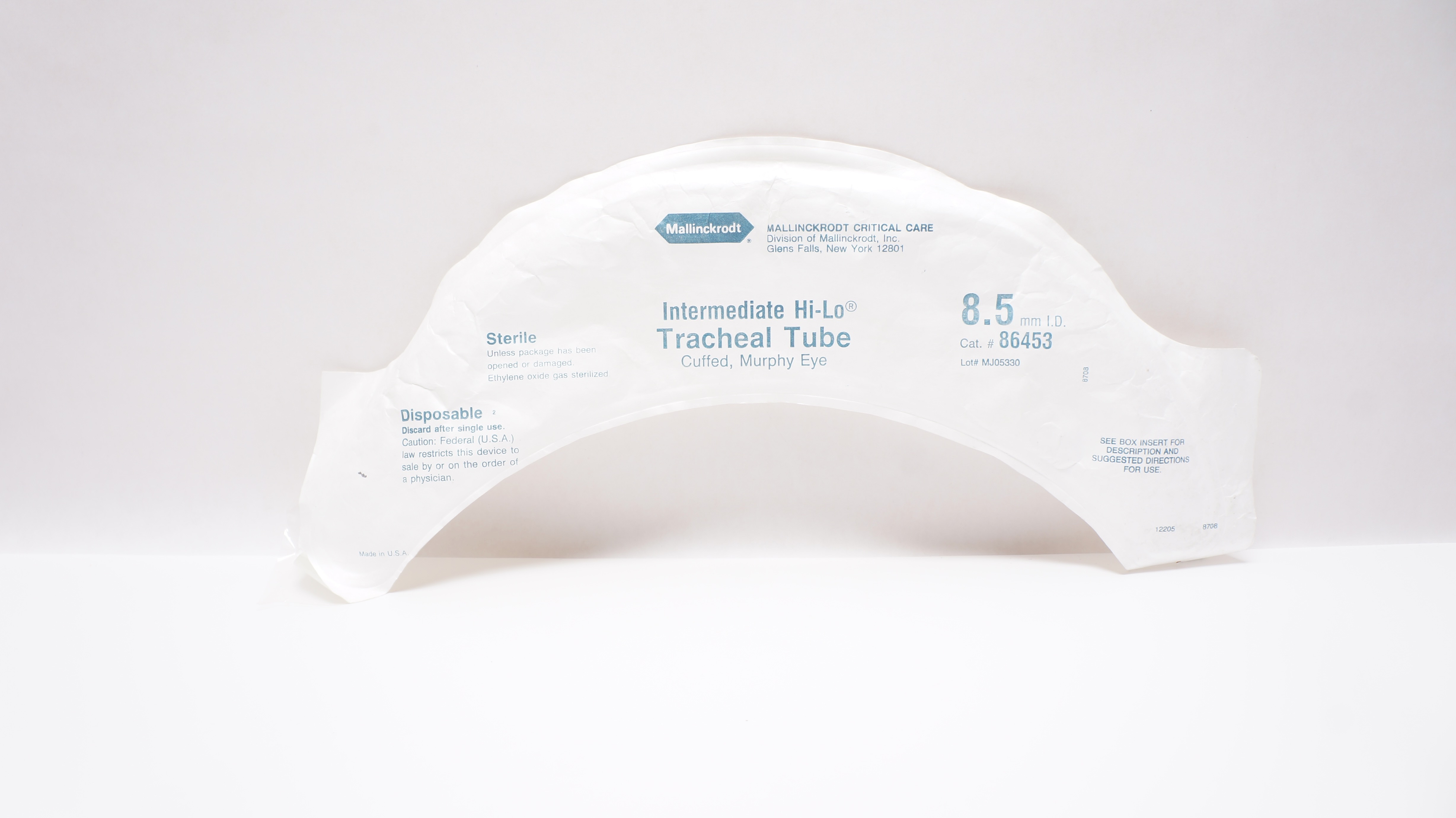 Mallinckrodt 86453 Intermediate Hi-Lo Tracheal Tube Cuffed 8.5mm I.D.