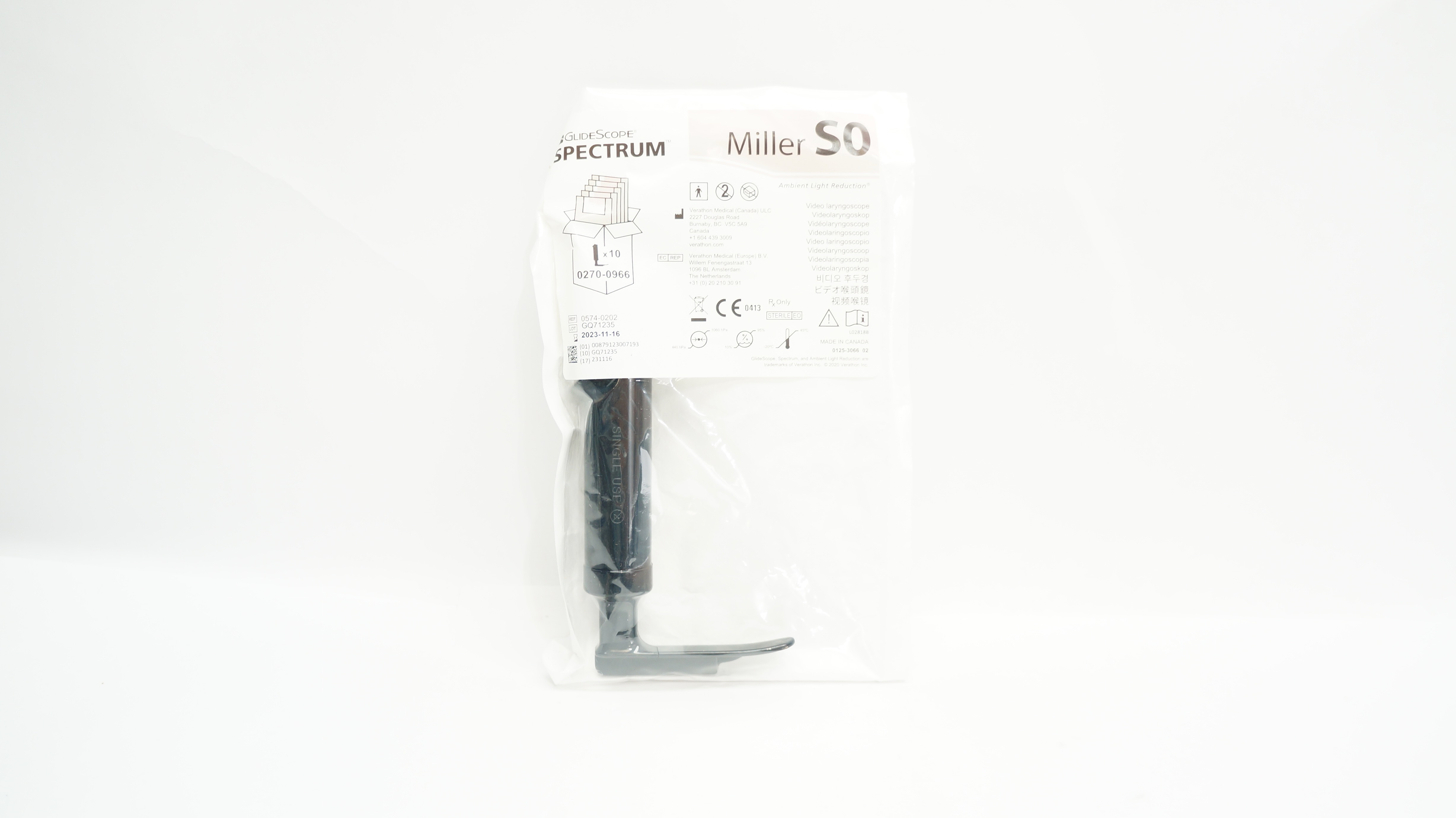 Verathon 0574-0202 GlideScope Spectrum Video Laryngoscope, Miller SO