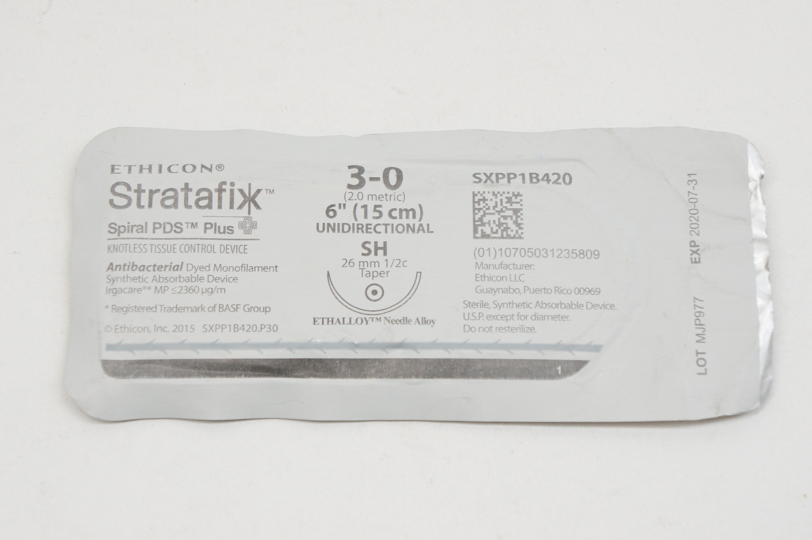 Ethicon SXPP1B420 3-0 Stratafix, Spiral PDS Plus, Sh, 26mm 1/2c Taper, 6inch