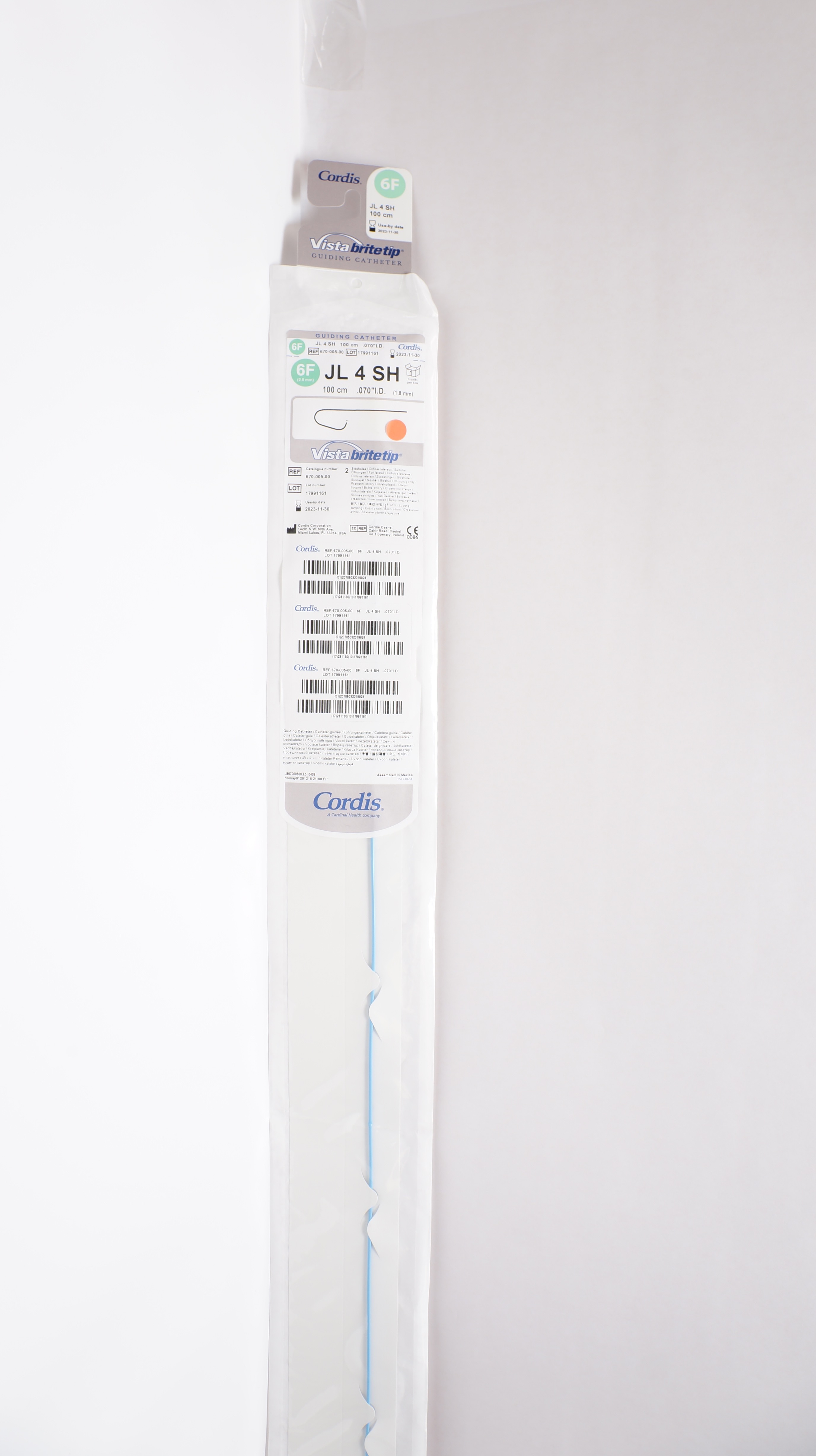 Cordis 670-005-00 Vista Britetip Guiding Cath. JL 4SH 6F x 100cm x .070inch (x)