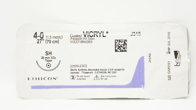 Ethicon J315 4-0 Coated VICRYL Stre SH 26mm 1/2c Taper, 27inch (x)