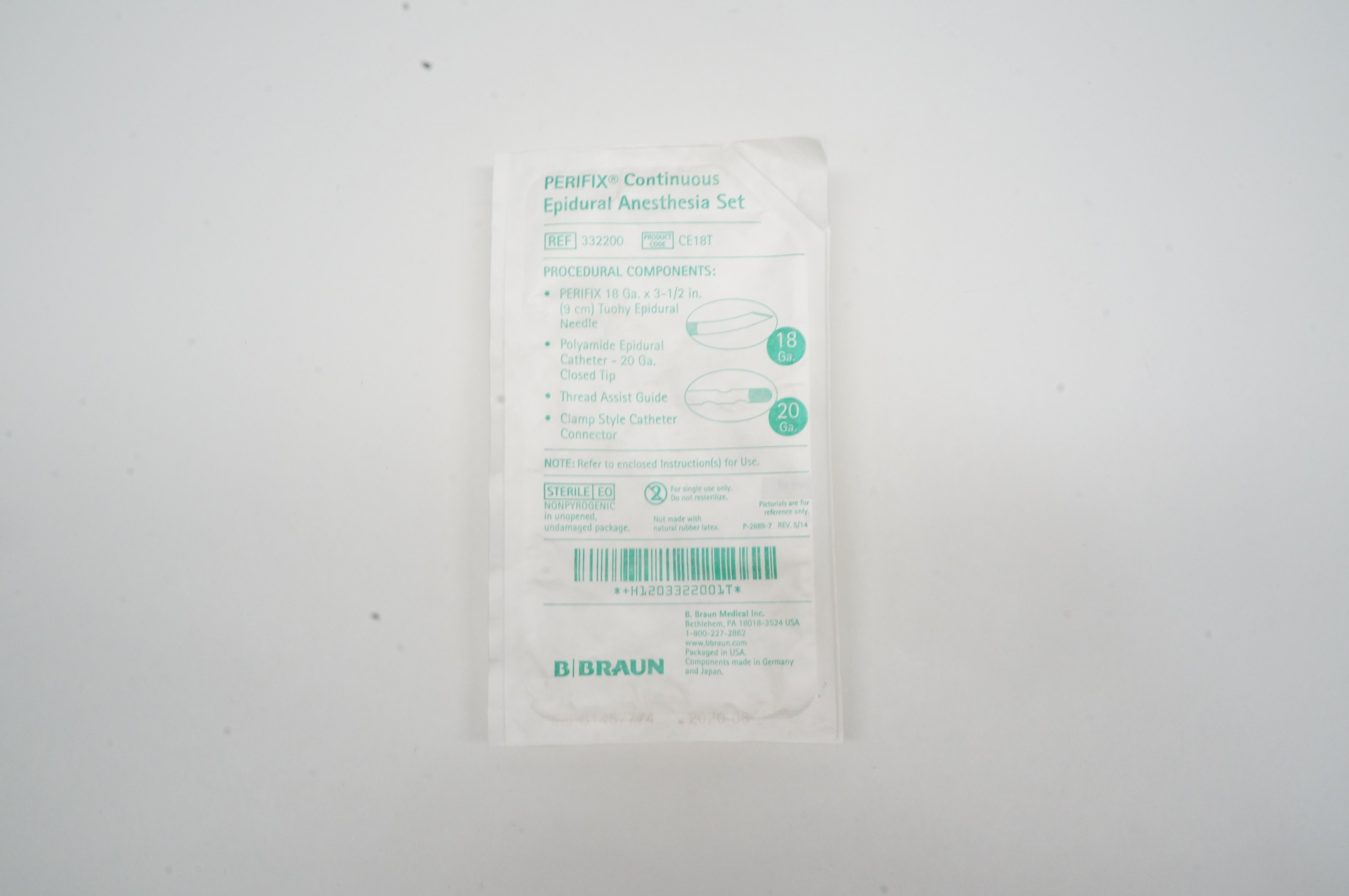 Braun 332200 PERIFIX Continuous Epidural Anesthesia Set 18 Ga. x 3-1/2inch (x)