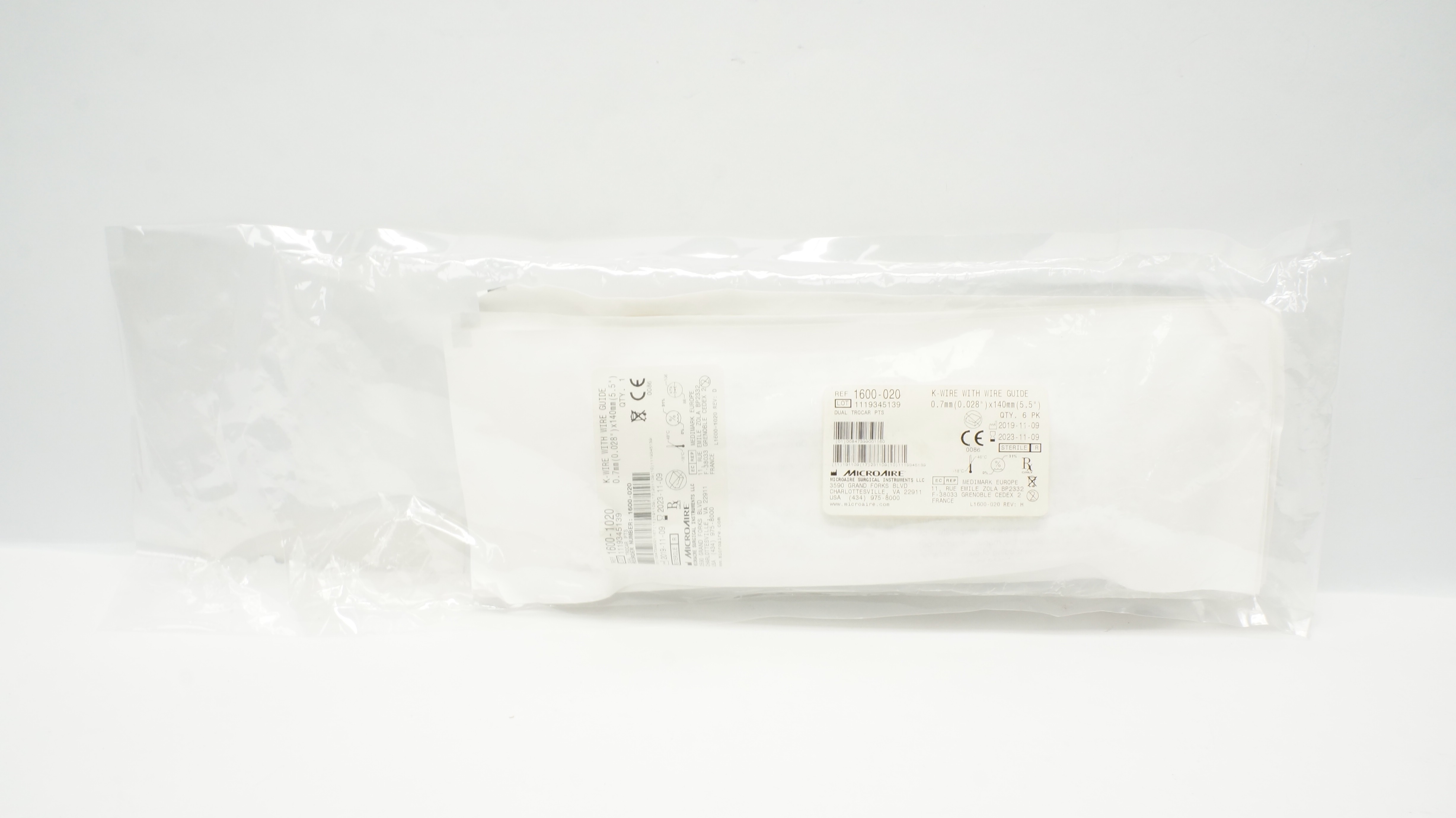 Microaire 1600-020 Dual Trocar PTS K-Wire W/Wire Guide 0.028Inx5.5In-Pack of6(x)