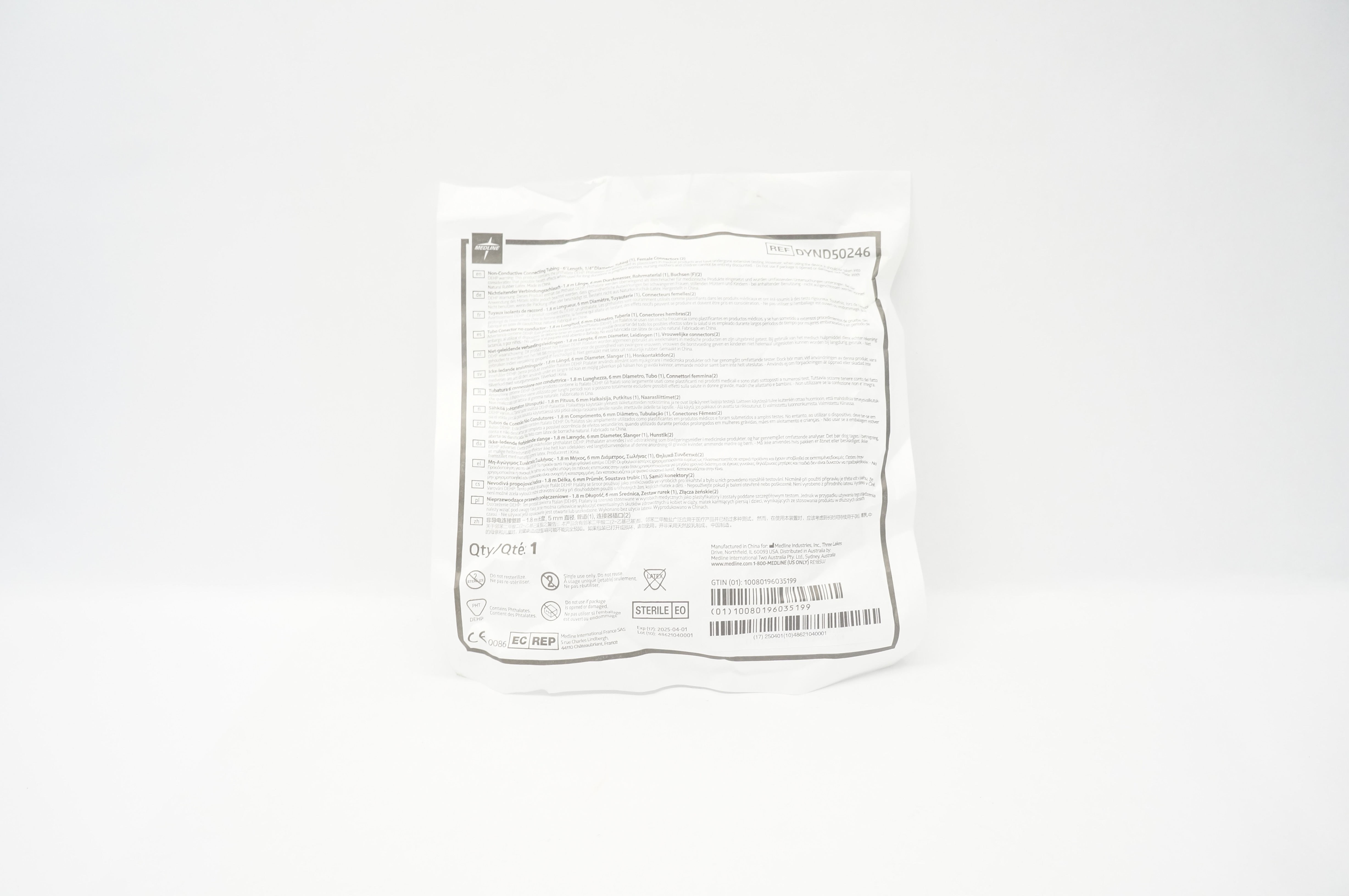 Medline DYND50246 Non-Conductive Connecting Tubing 6 Ft. x 1/4inch