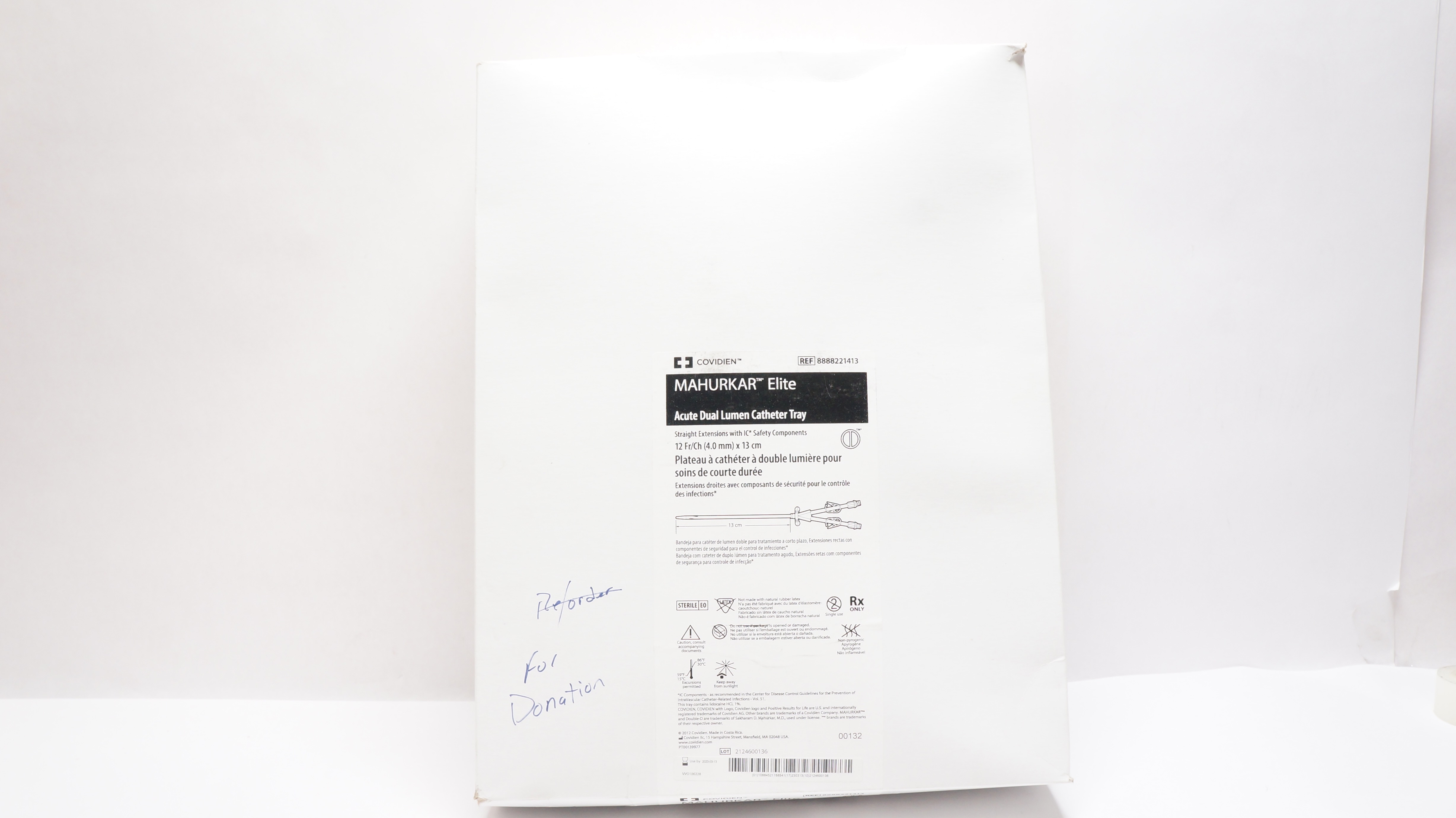 Covidien 8888221413 Mahurkar Elite Acute Dual Lumen Cath. Tray 12Fr/Ch x 13cm(x)