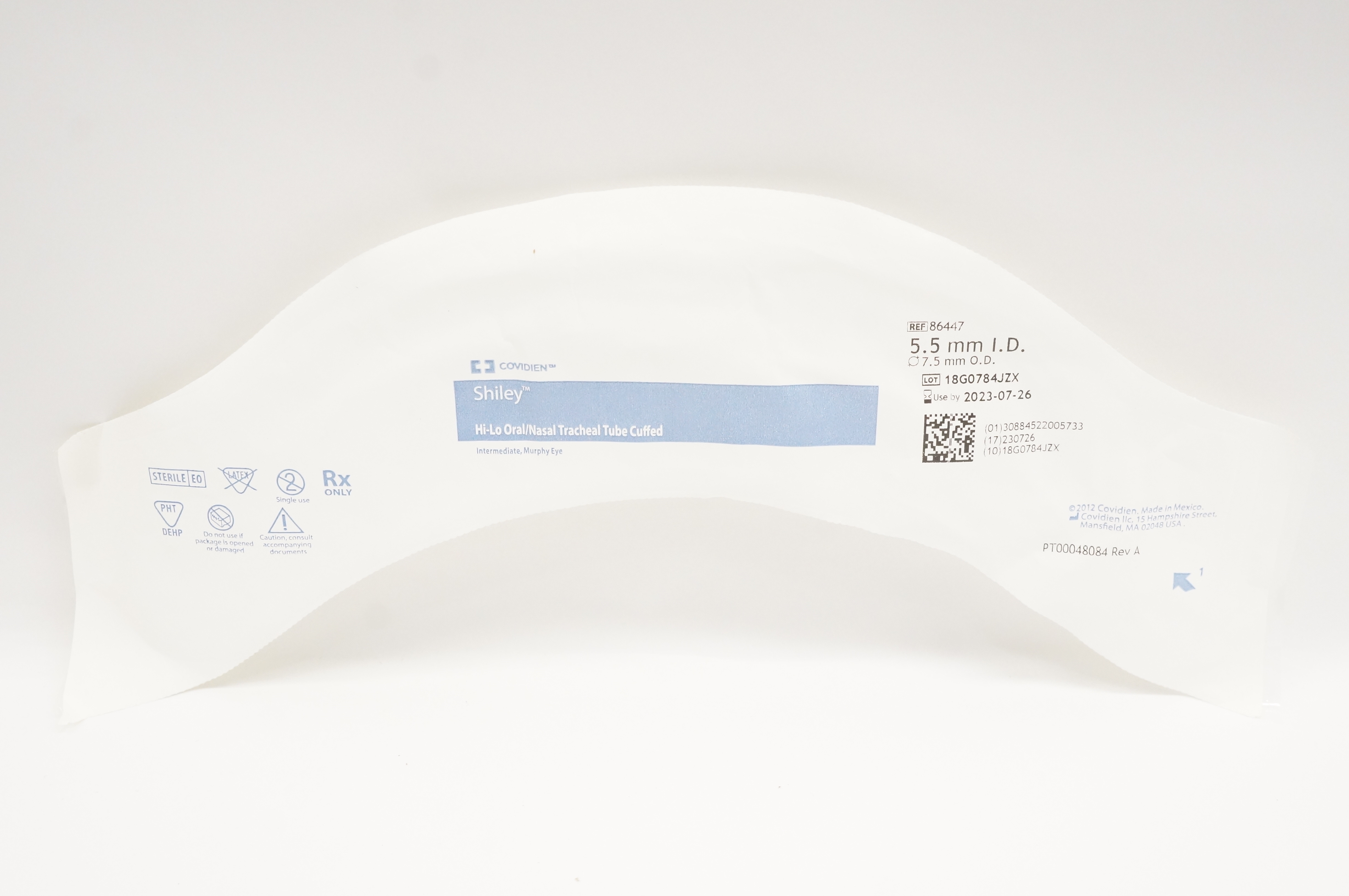 Covidien 86447 Shiley Hi-Lo Oral/Nasal Tracheal Tube Cuffed 5.5 ID x 7.5mm OD(x)