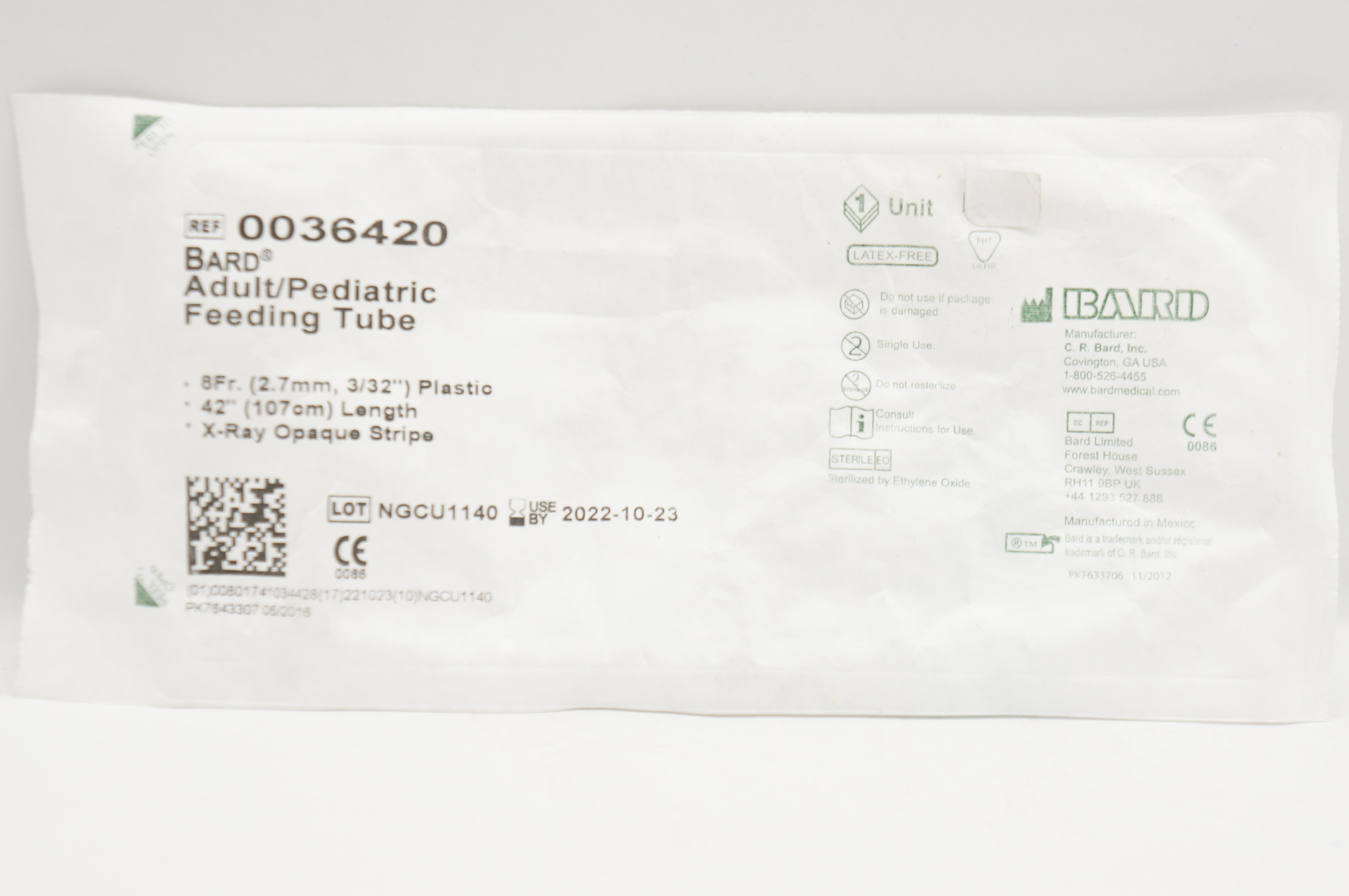 Bard 0036420 Adult/Pediatric Feeding Tube, X-Ray Opaque Stripe 8Fr x 42 inch