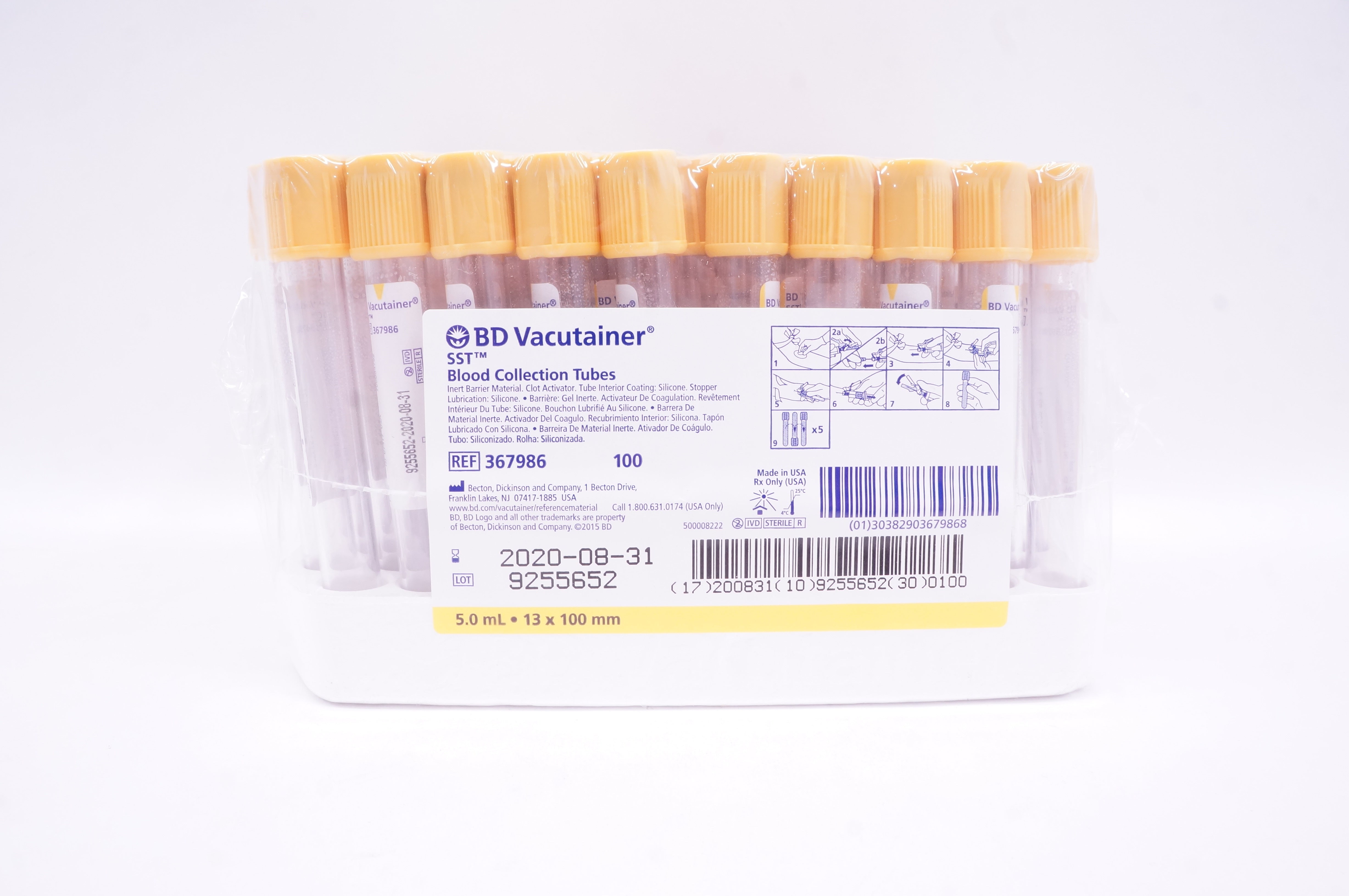 BD 367986 Vacutainer Blood Collection Tubes 5.0mL x 13 x 100mm (x) - Box of 100