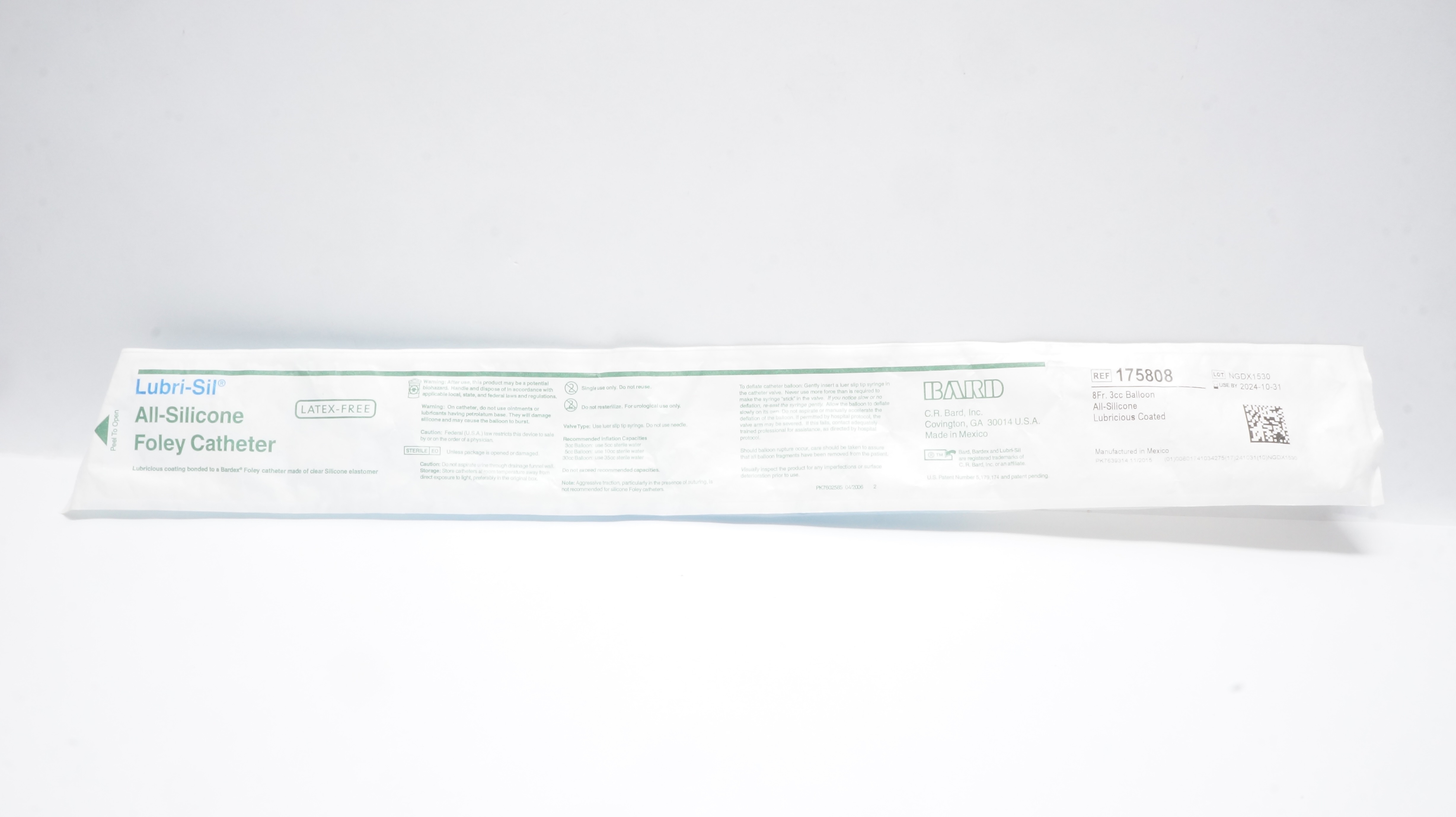 Bard 175808 Lubri-Sil All-Silicone Foley Cath. 8Fr 3cc Balloon