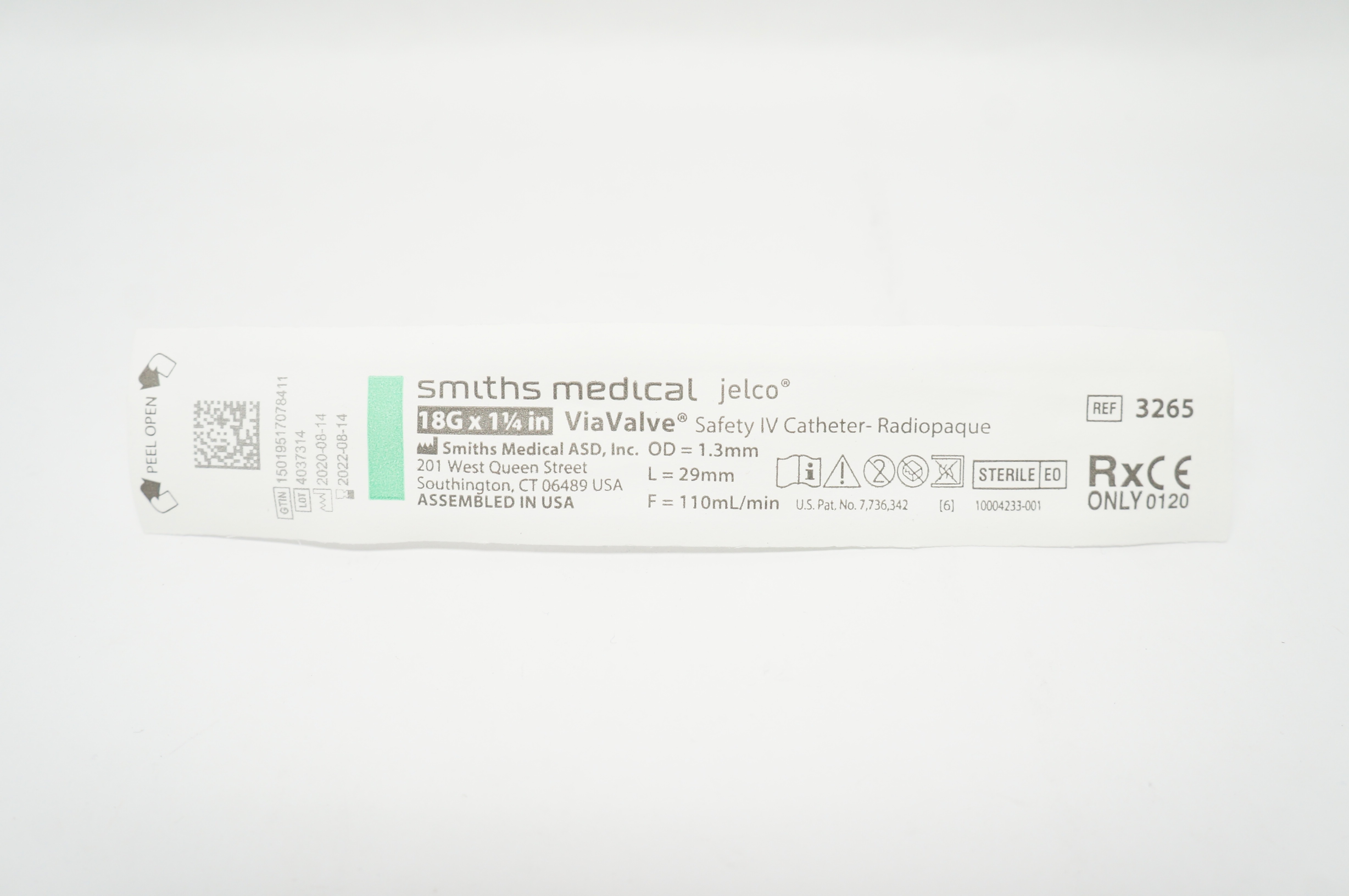 Smiths Medical Jelco 3265 ViaValve Safety IV Cath. 18G x 1-1/4inch