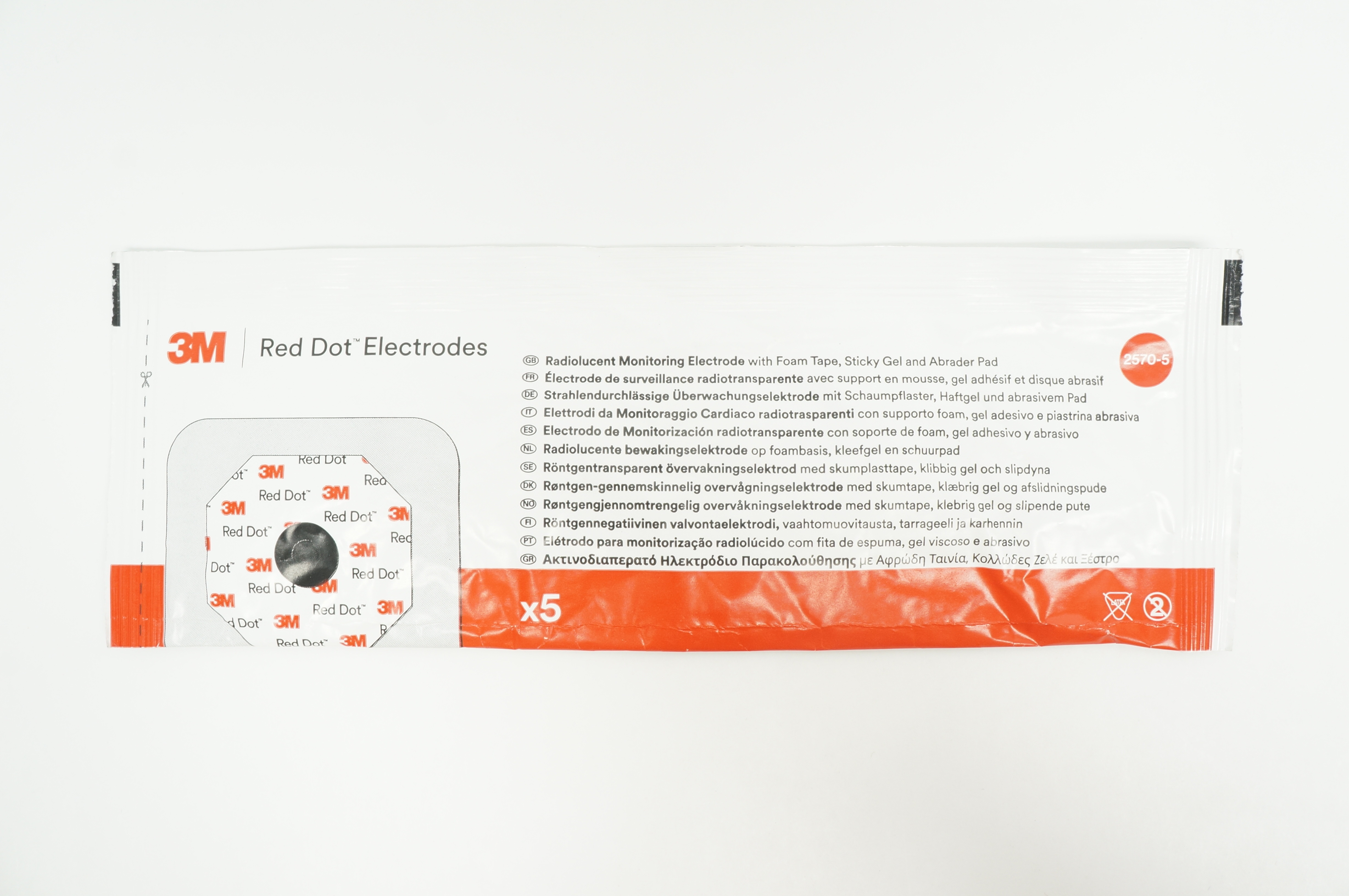 3M 2570-5 Radiolucent Monitoring Electrode,Foam Tape,Abrader Pad (x) - Pack of 5