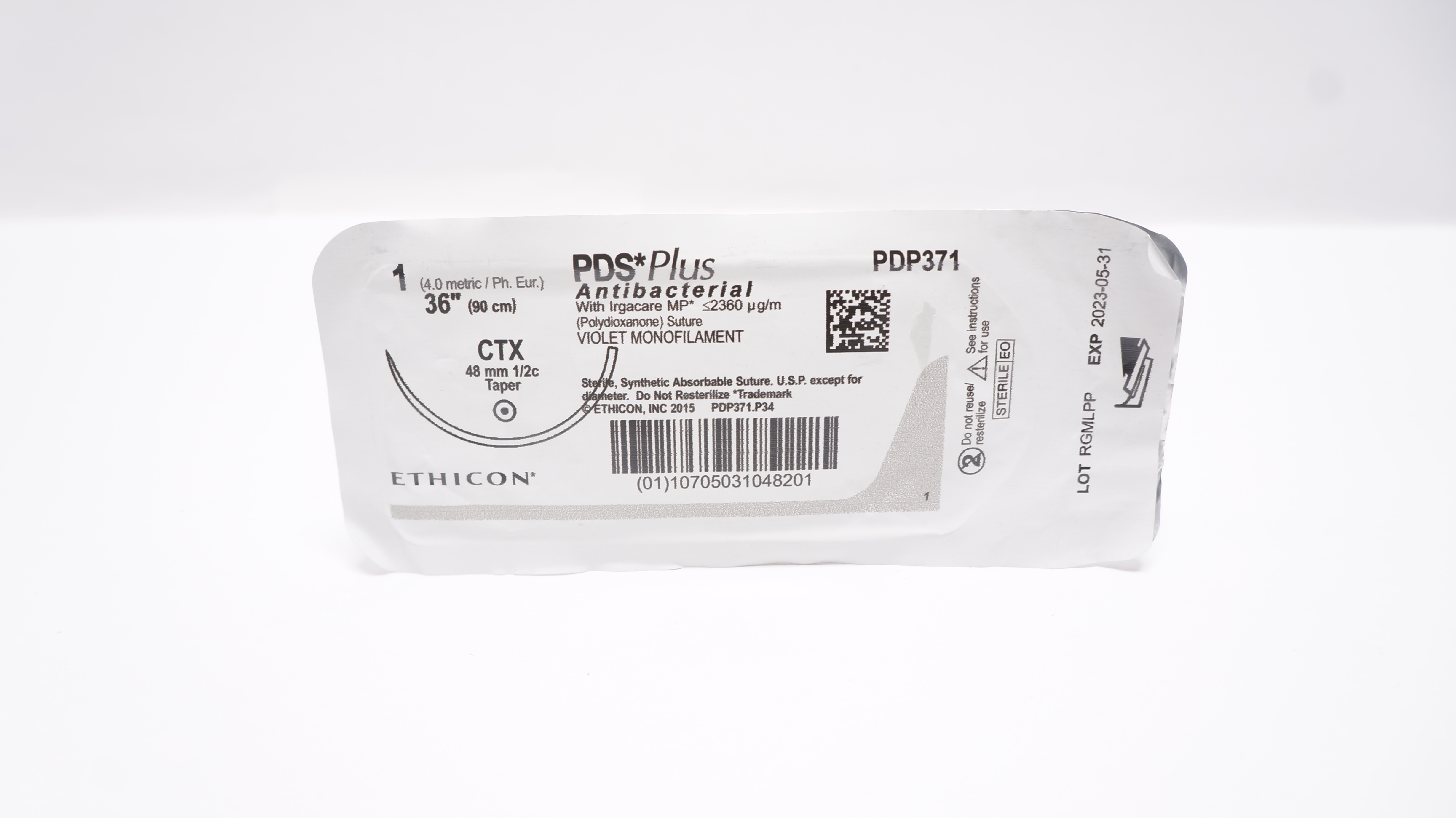 Ethicon PDP371 1 PDS Plus Antibacterial Stre CTX 48mm 1/2c Taper, 36inch (x)