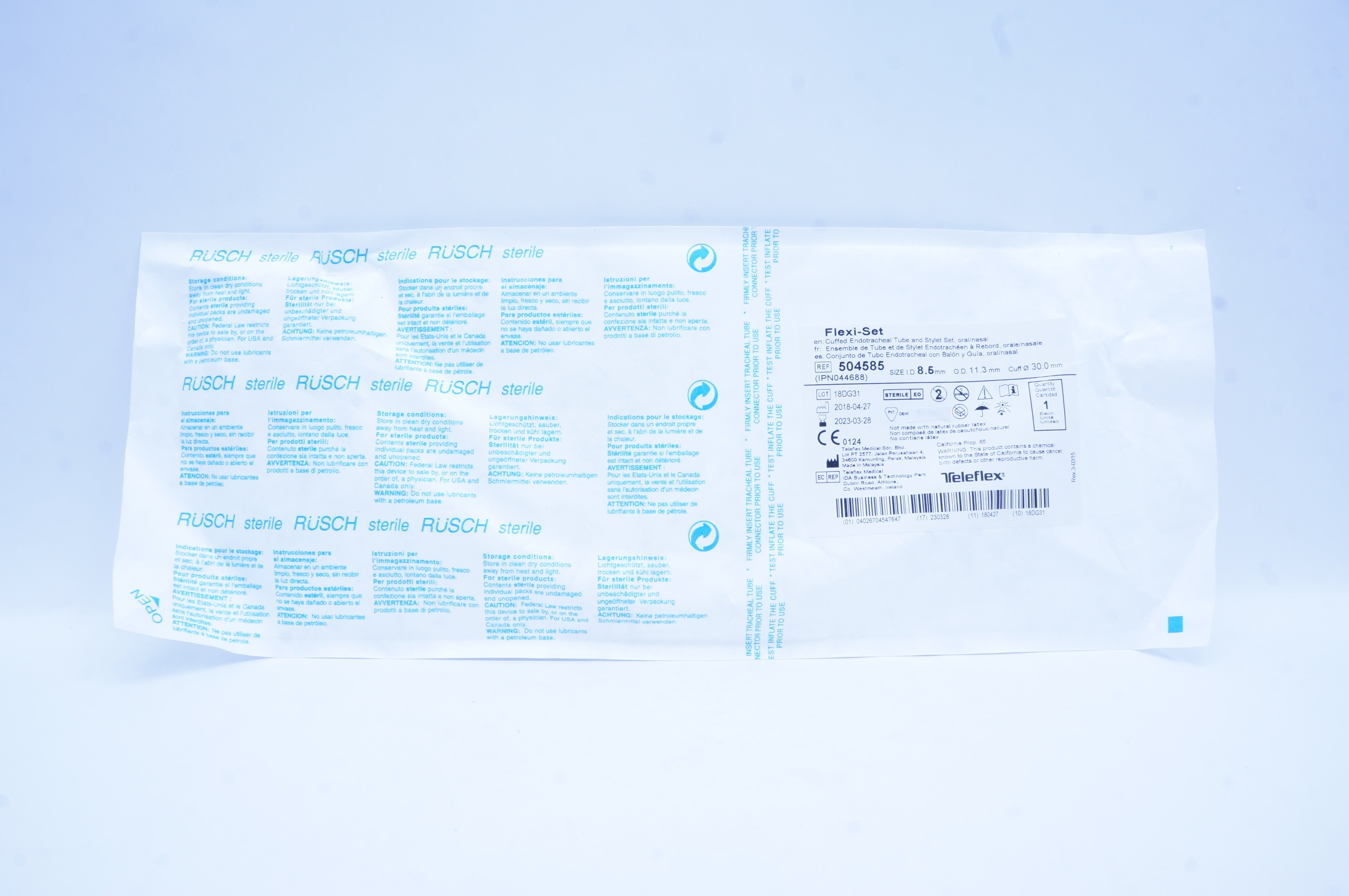 Teleflex 504585 Flexi-Set Endotracheal Tube And Stylet 8.5 ID x 11.3 OD x 30.0mm