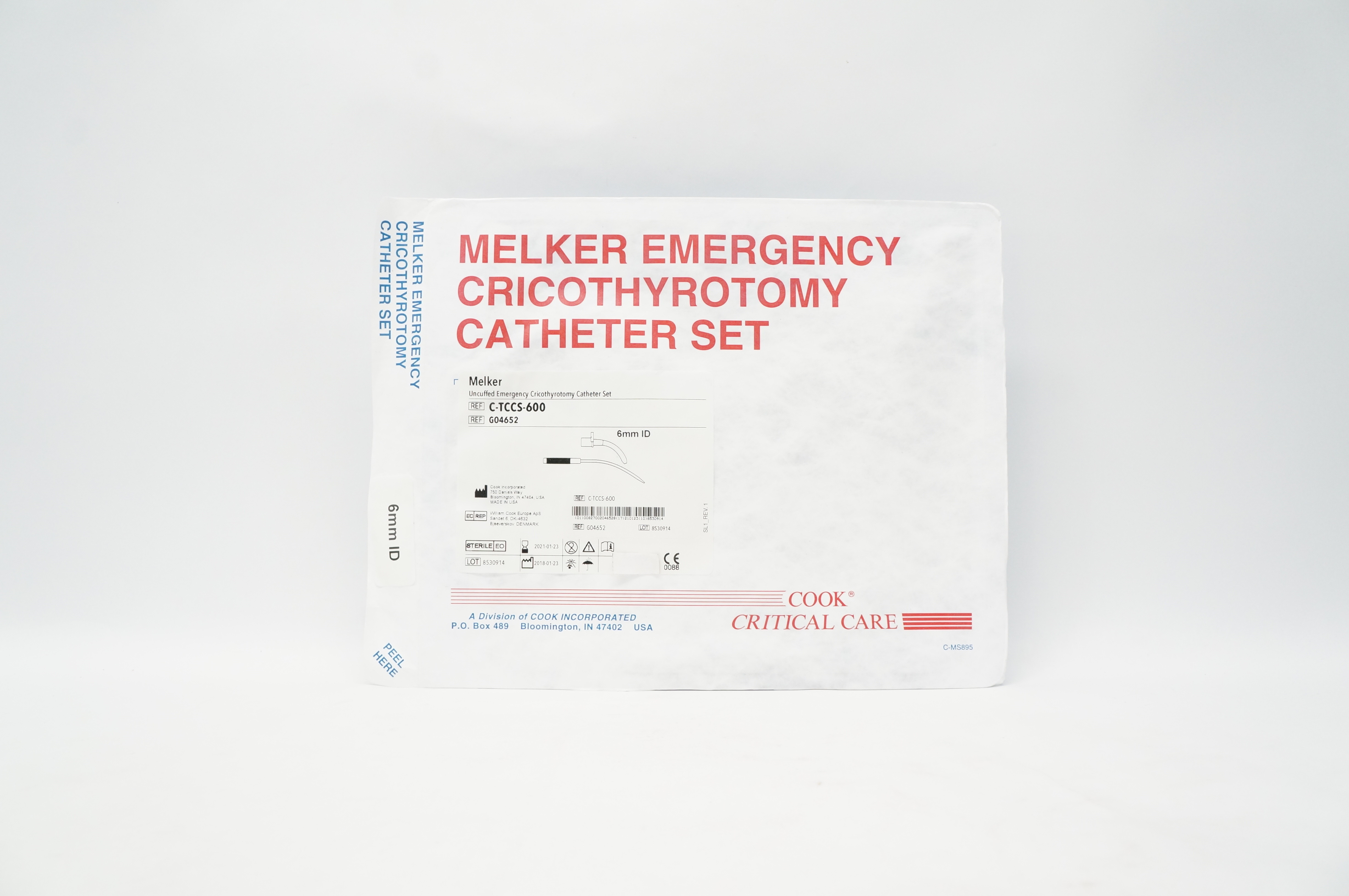 Cook Medical G04652 Melker Uncuffed Emergency Cricothyrotomy Cath. Set 6mm (x)