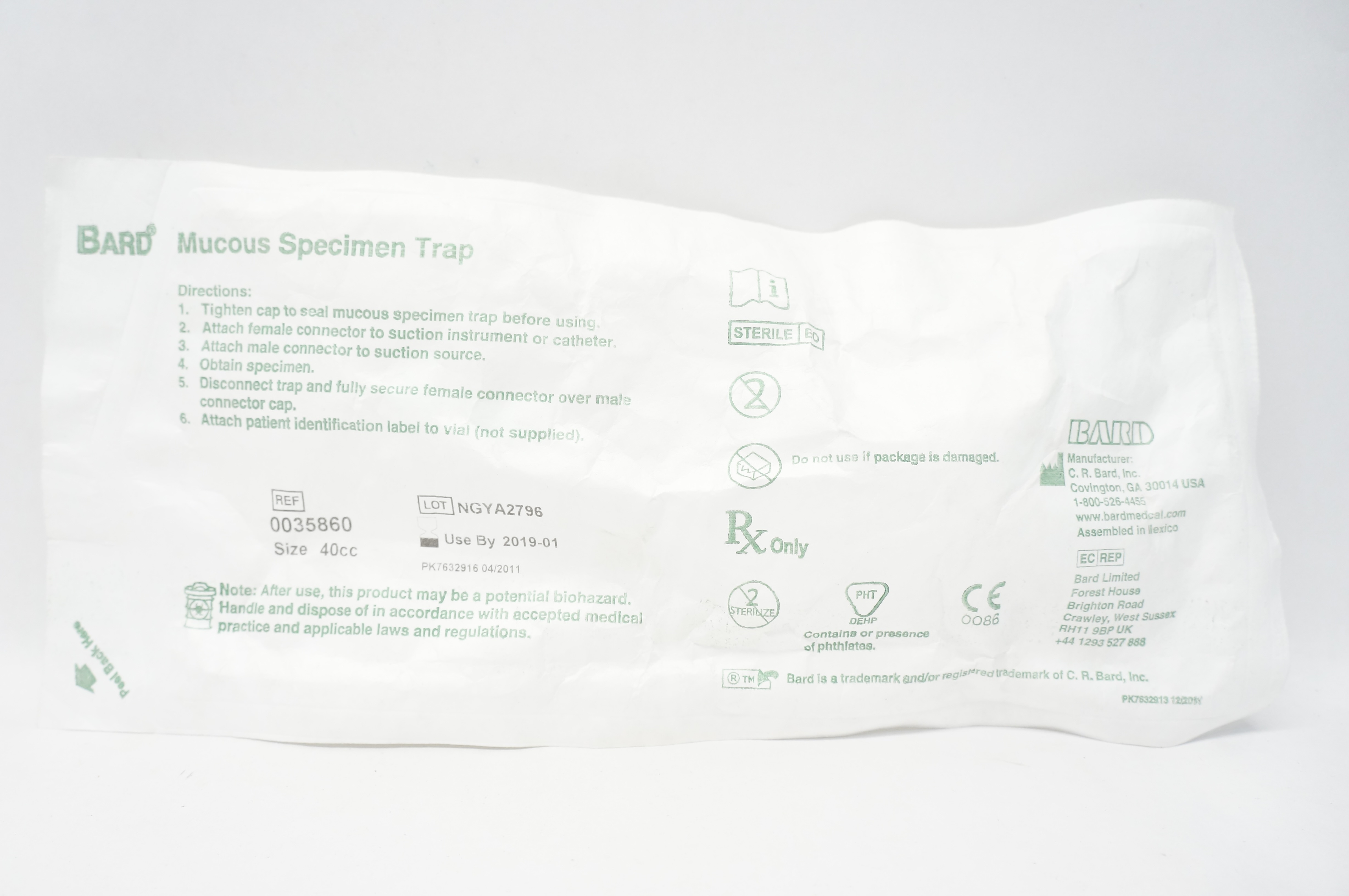 Bard 0035860 Mucous Specimen Trap, Size 40cc (x)