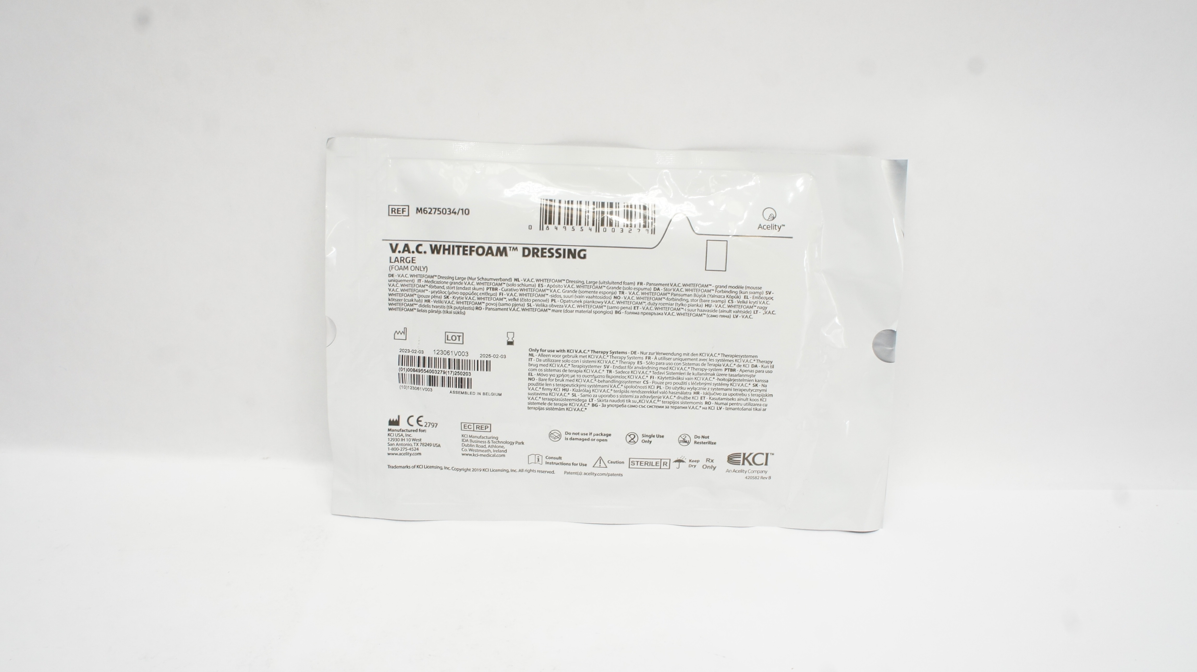 KCI M6275034/10 V.A.C. Whitefoam Dressing, Large