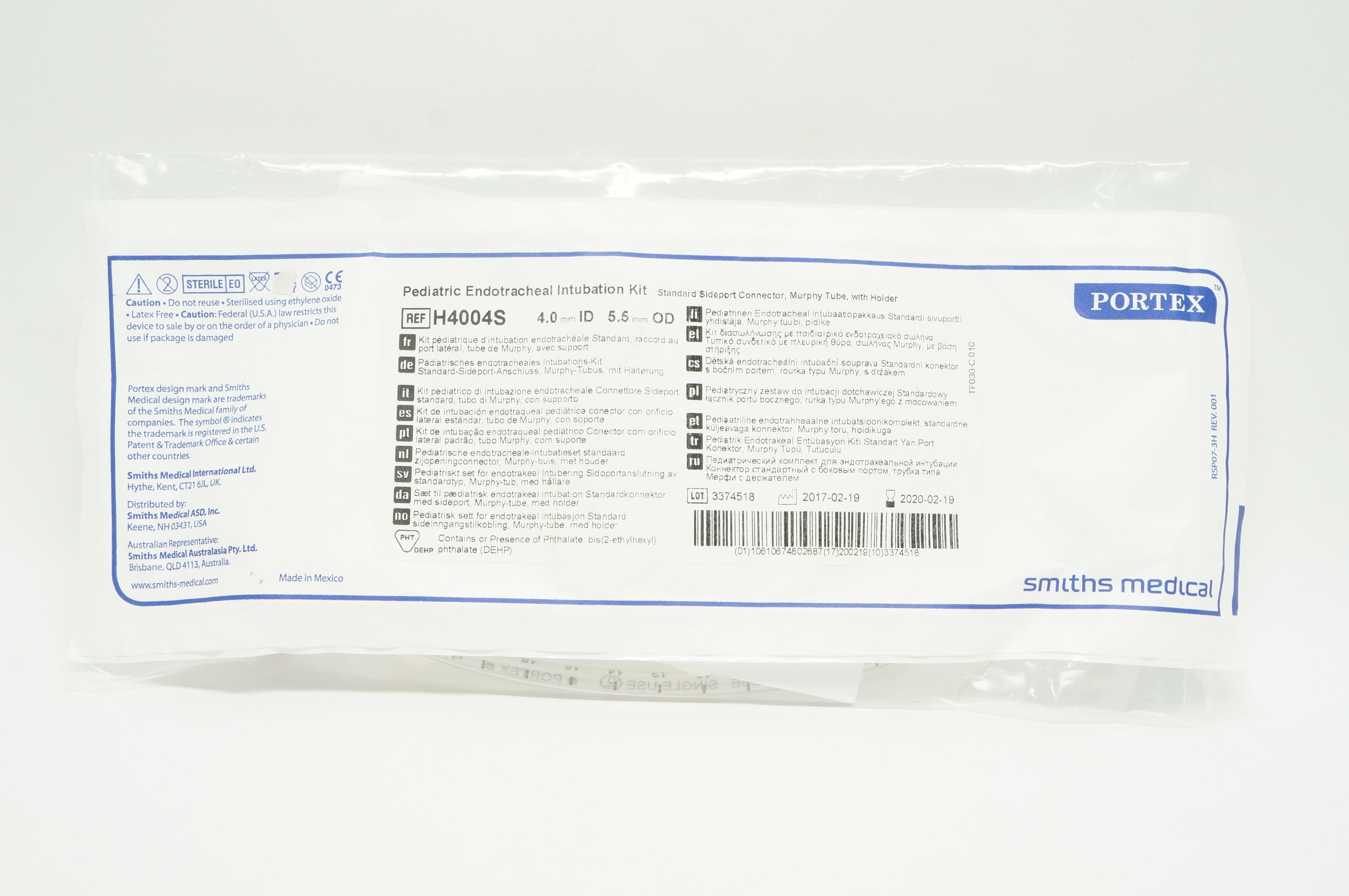 Smiths Medical H4004S Pediatric Endotracheal Intubation Kit 4.0 ID x 5.5mm OD(x)