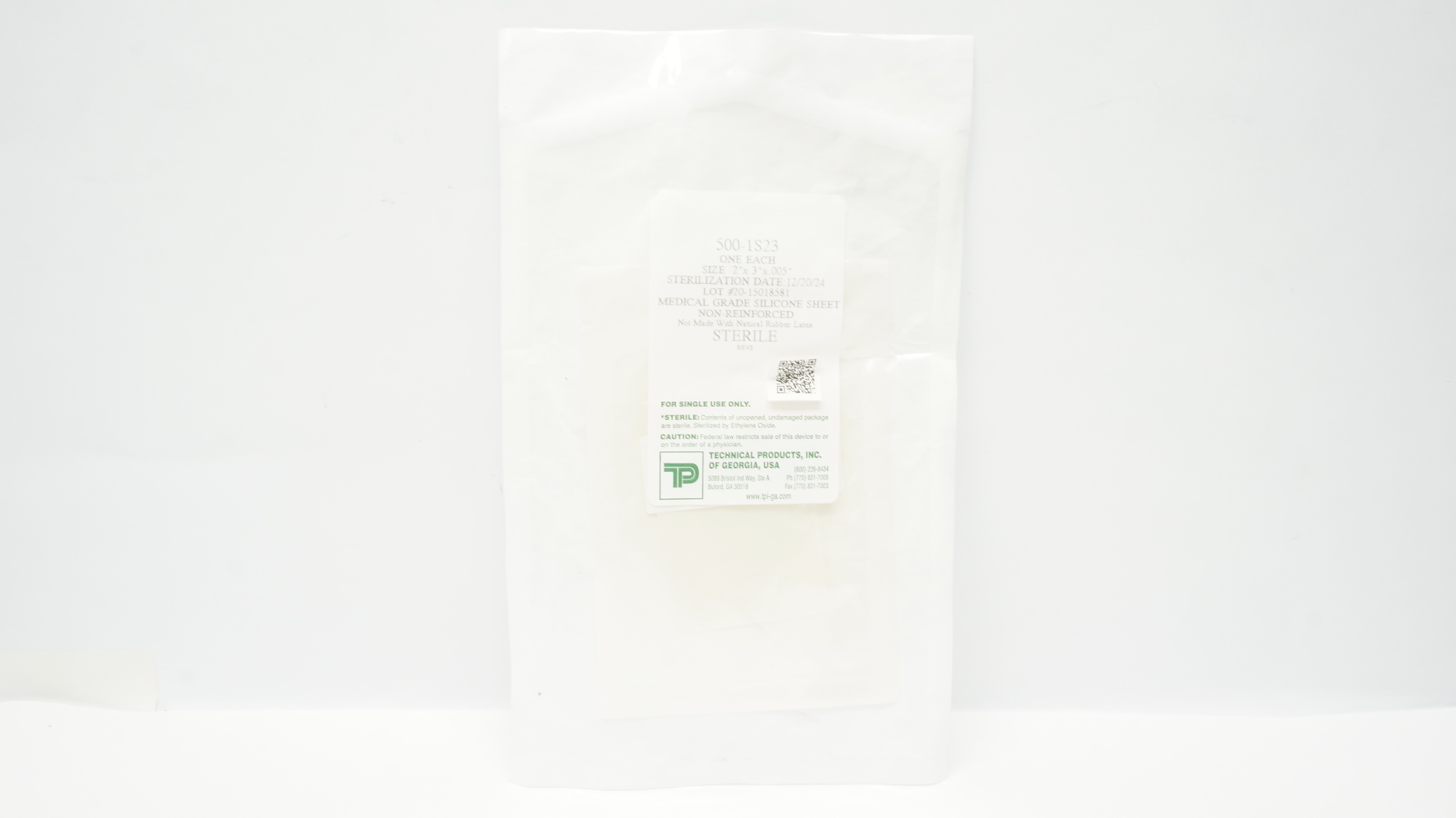 Technical Products 500-1S23 Medical Grade Silicone Sheet Non-Reinforced 2In x3In