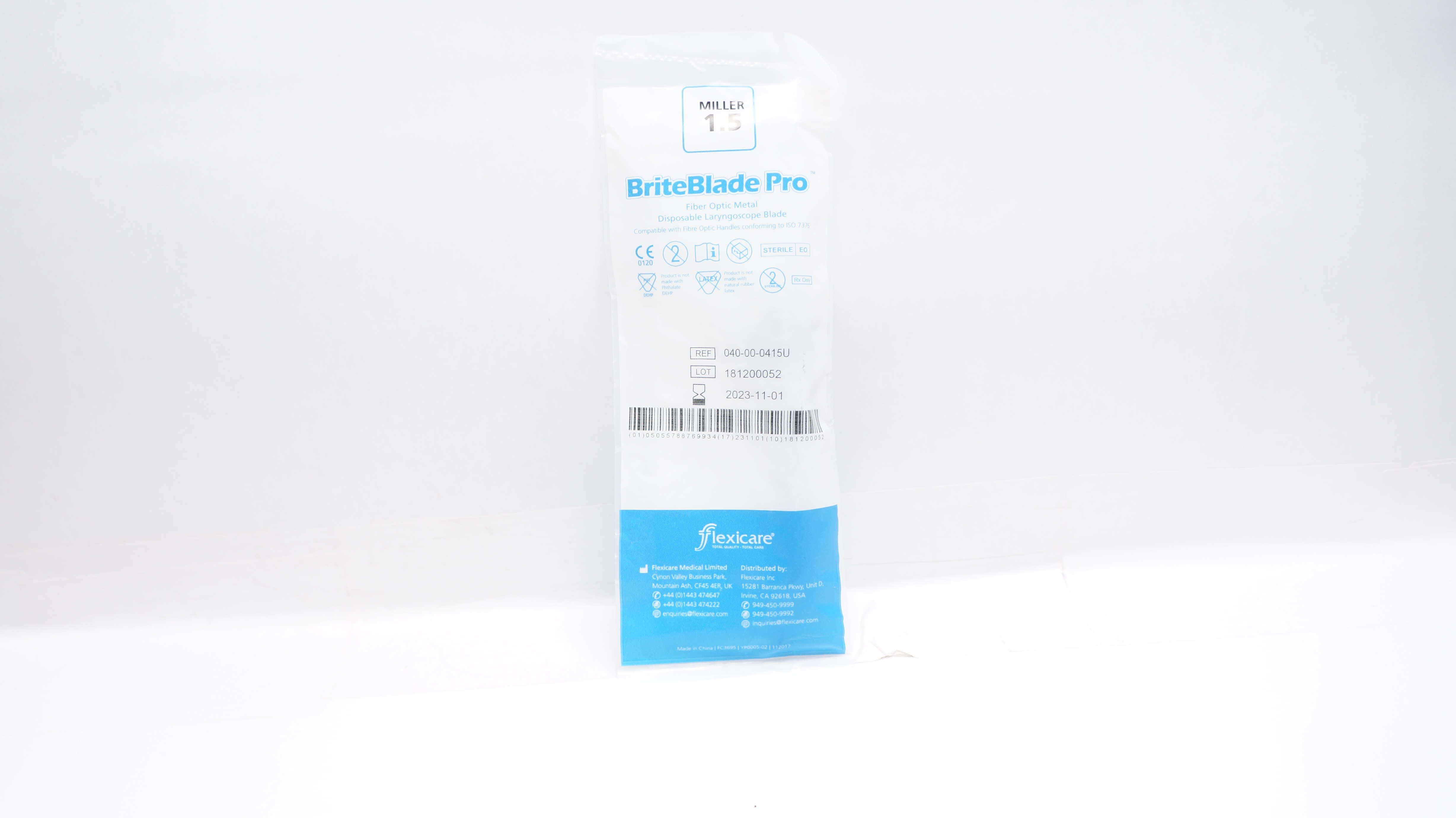 Flexicare 040-00-0415U BriteBlade Pro Fiber, Laryngoscope Blade Miller 1.5 (x)