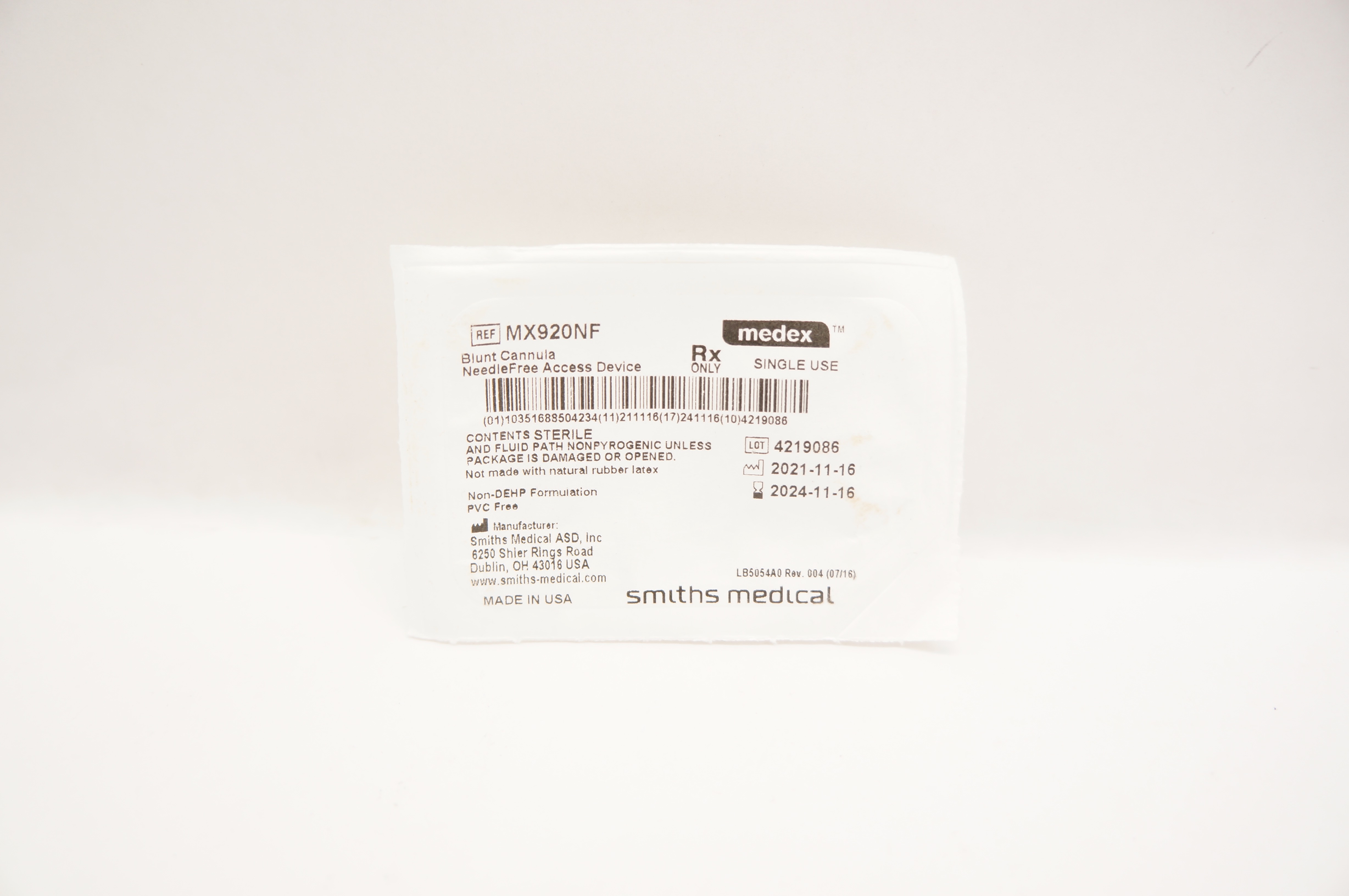 Smiths Medical MX920NF Medex Blunt Cannula Ndle.-Free Access Device