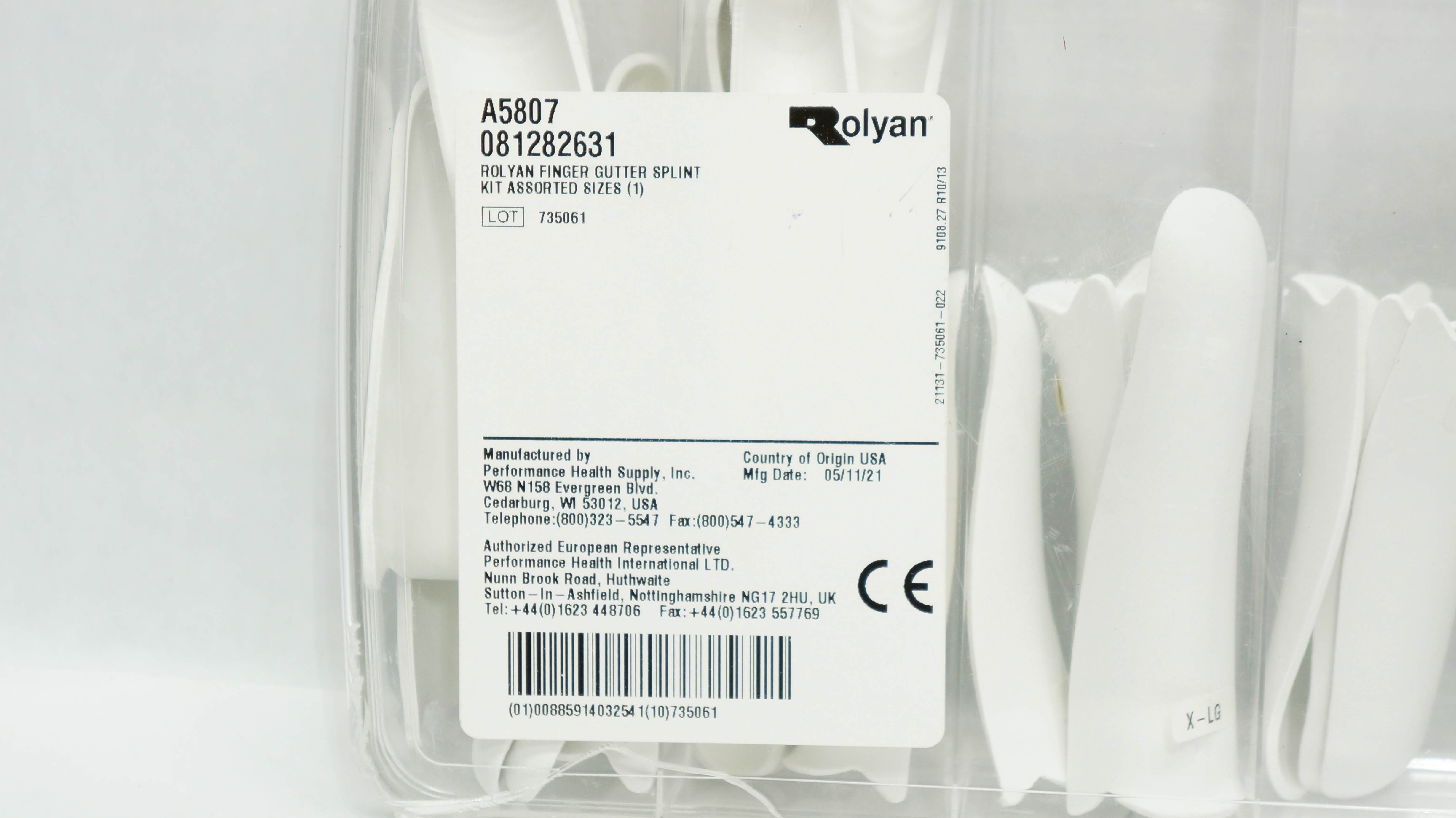 Performance A5807 Rolyan Finger Gutter Splint Kit Assorted Sizes