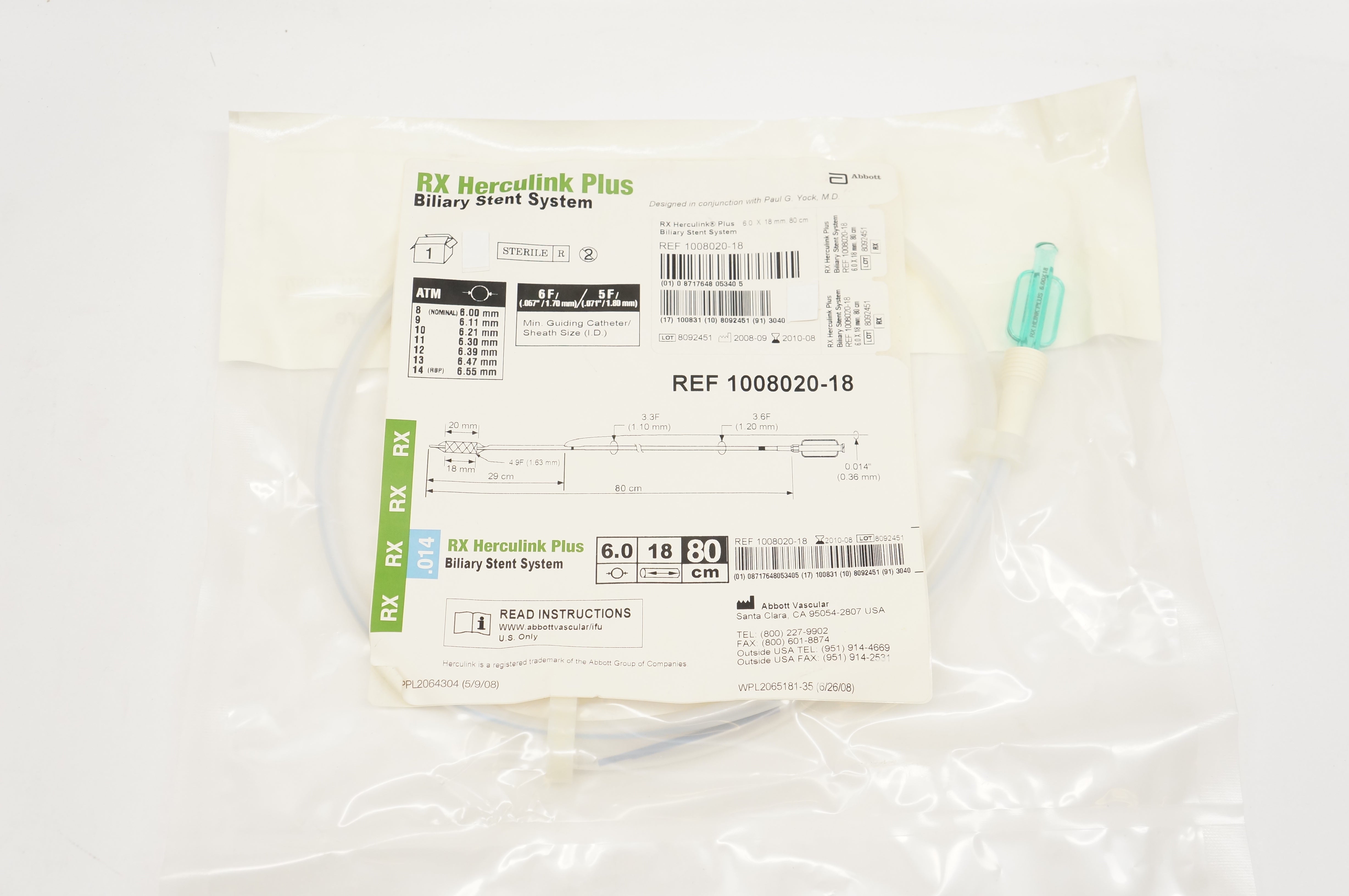 Abbott 1008020-18 RX Herculink Plus Biliary Stnt System 6 x 18 x 80cm (x)