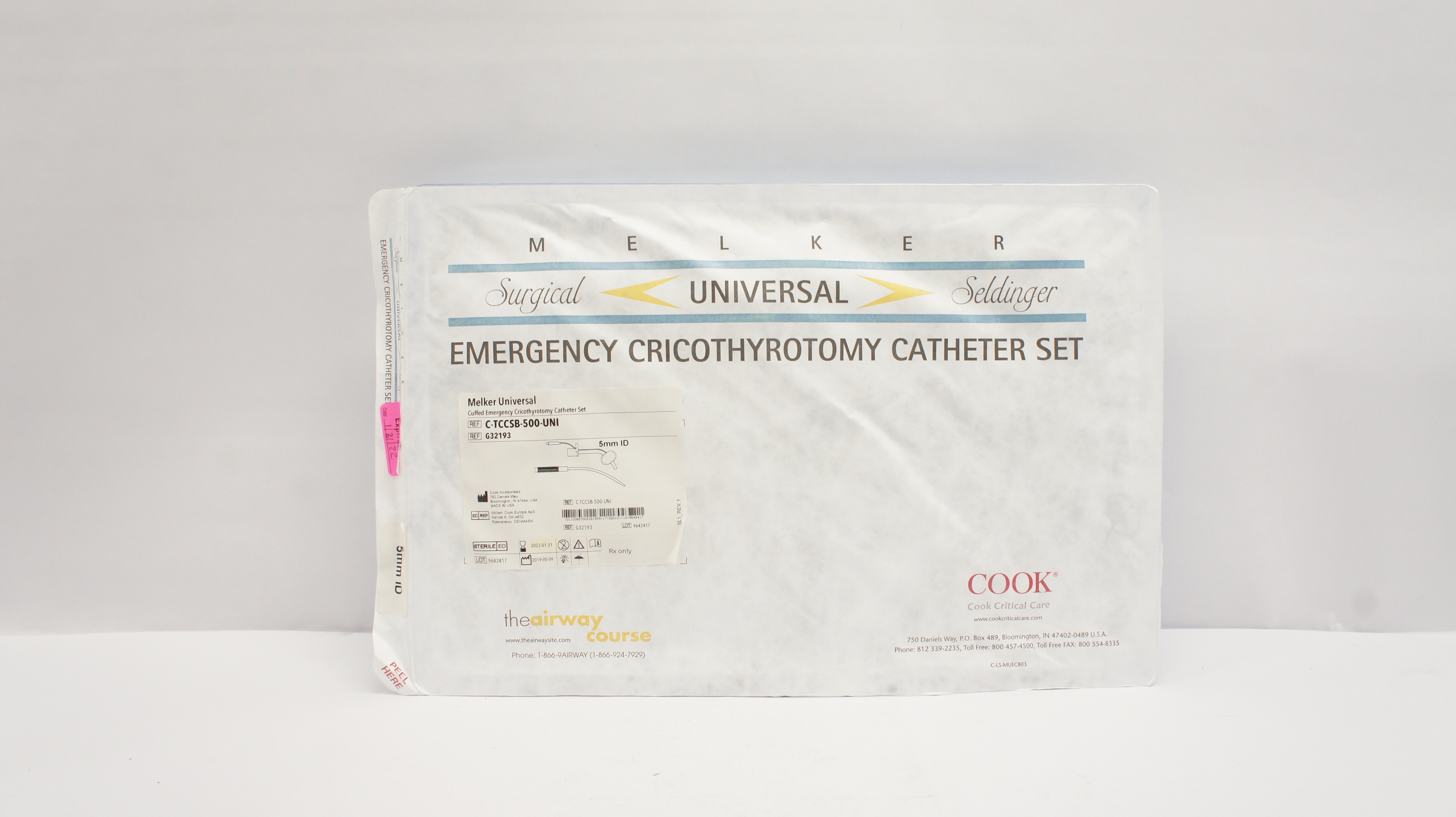 Cook G32193 Melker Universal Cuffed Emergency Cricothyrotomy Cath. Set 5mm ID(x)