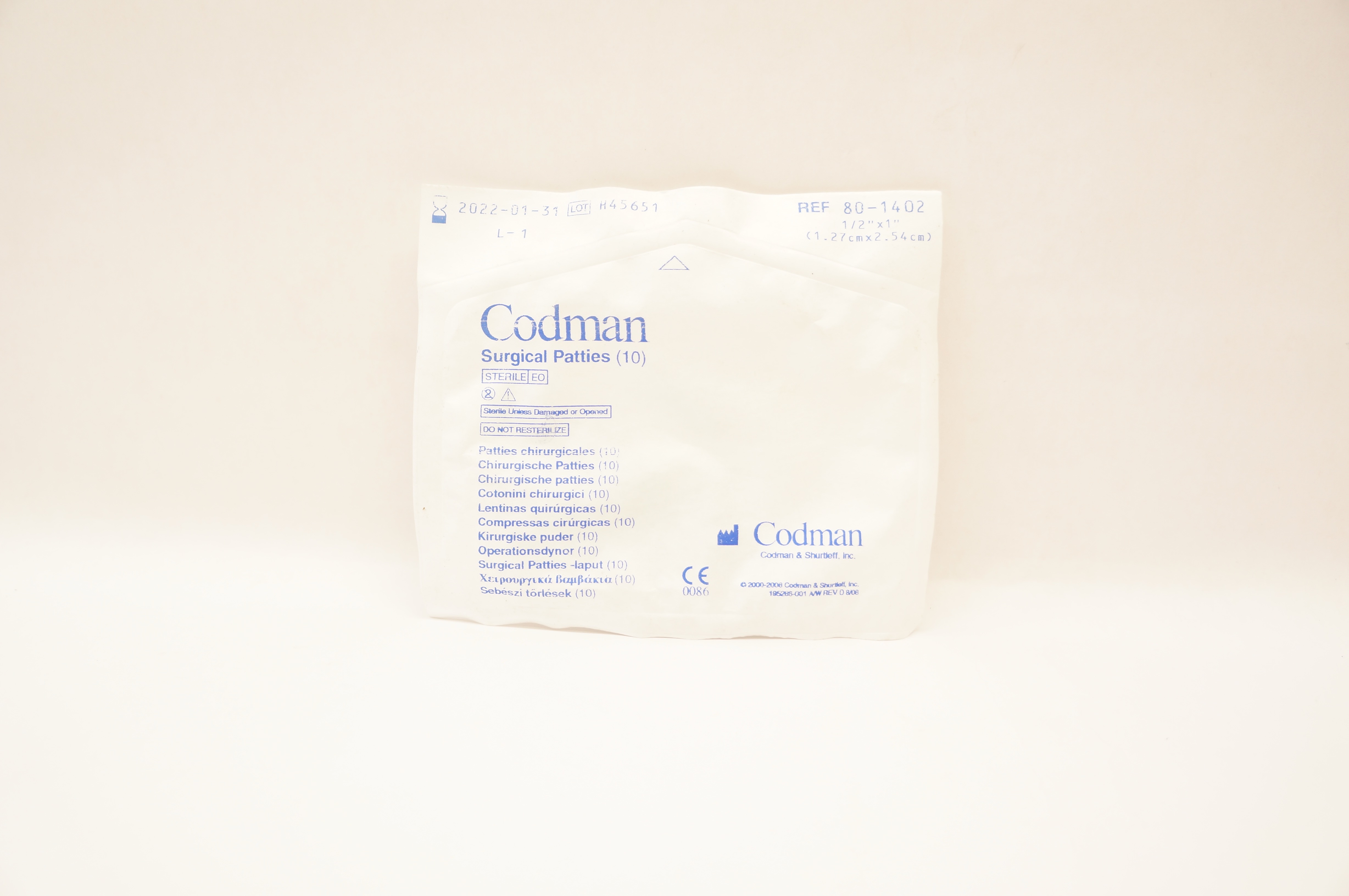 Codman 80-1402 Surgical Patties 1/2inch x 1inch - Pack of 10 (x)