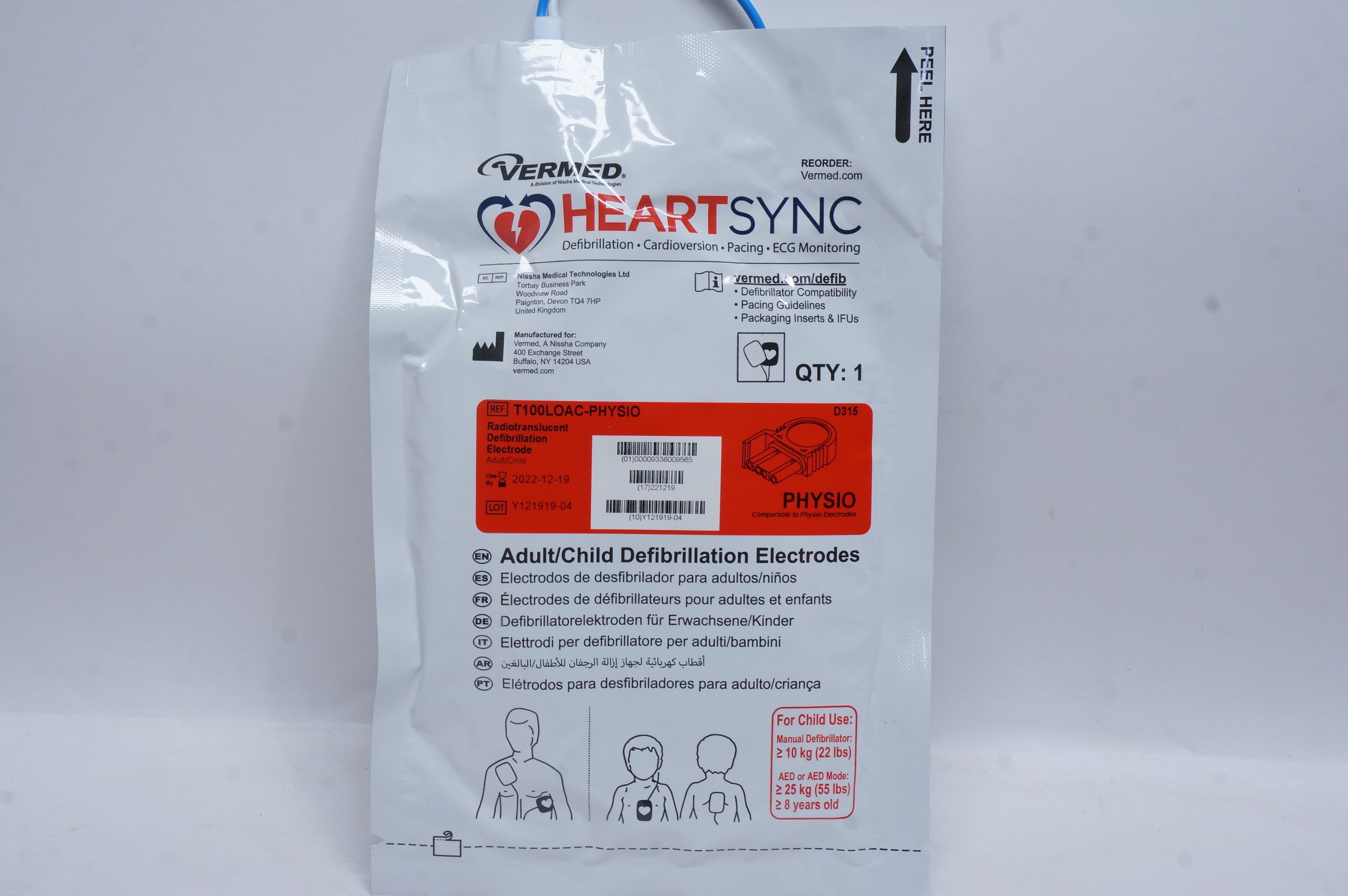 Vermed T100LOAC-PHYSIO Heart Sync Defibrillation Electrodes