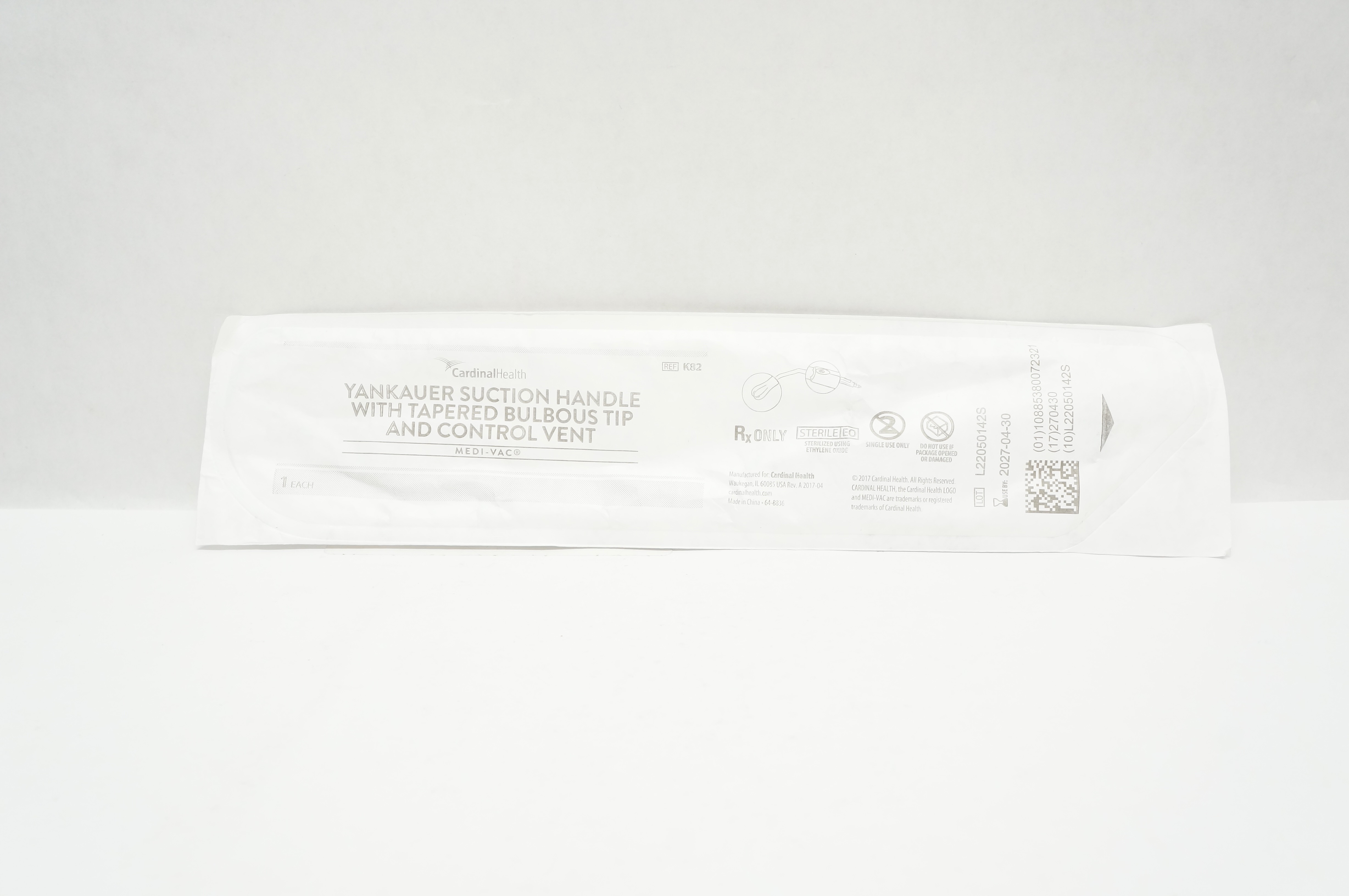 Cardinal Health K82 Yankauer Suction Handle w/Tapered Bulbous Tip & Control Vent