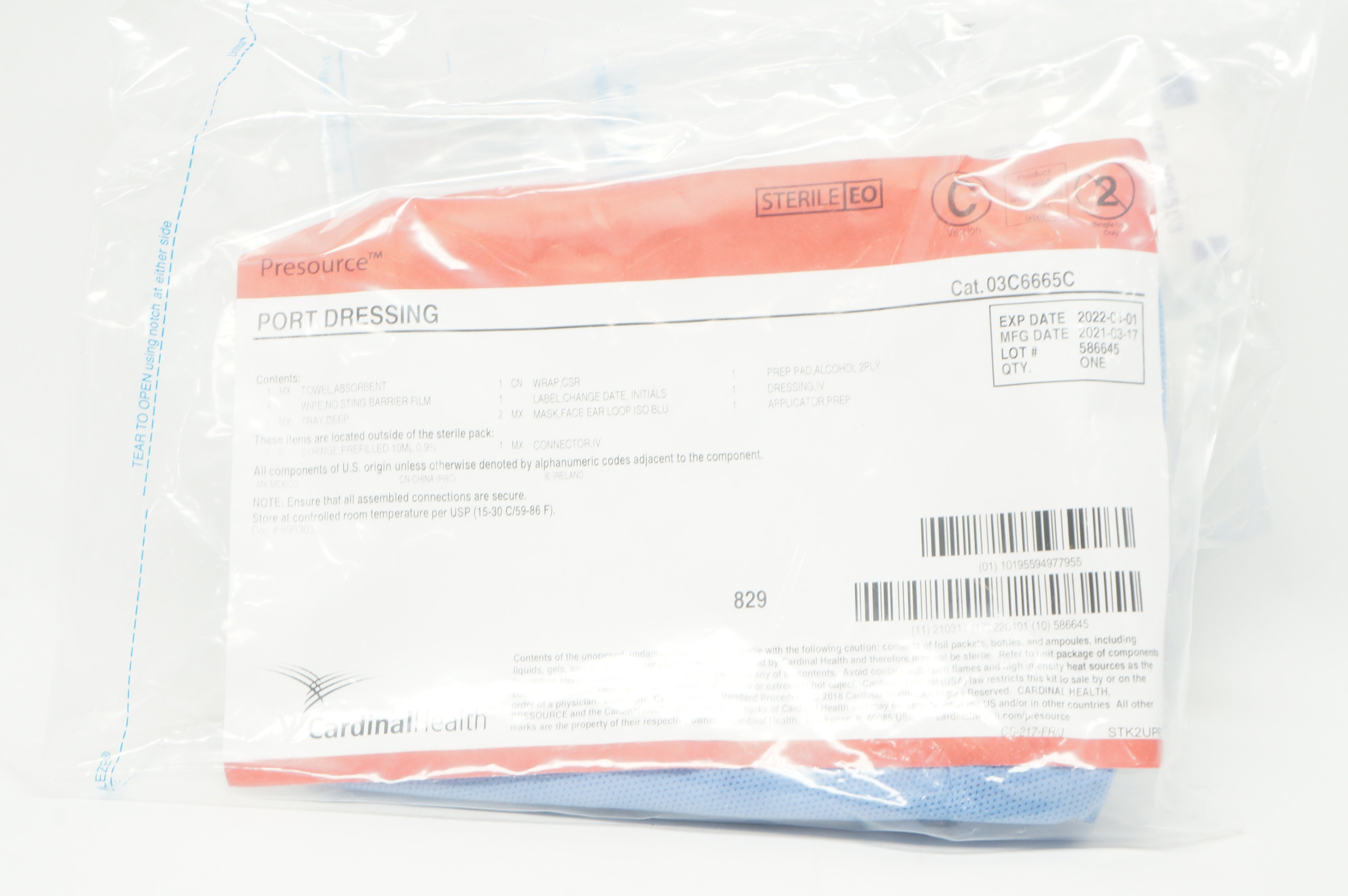 Cardinal Health 03C6665C Presource Port Dressing