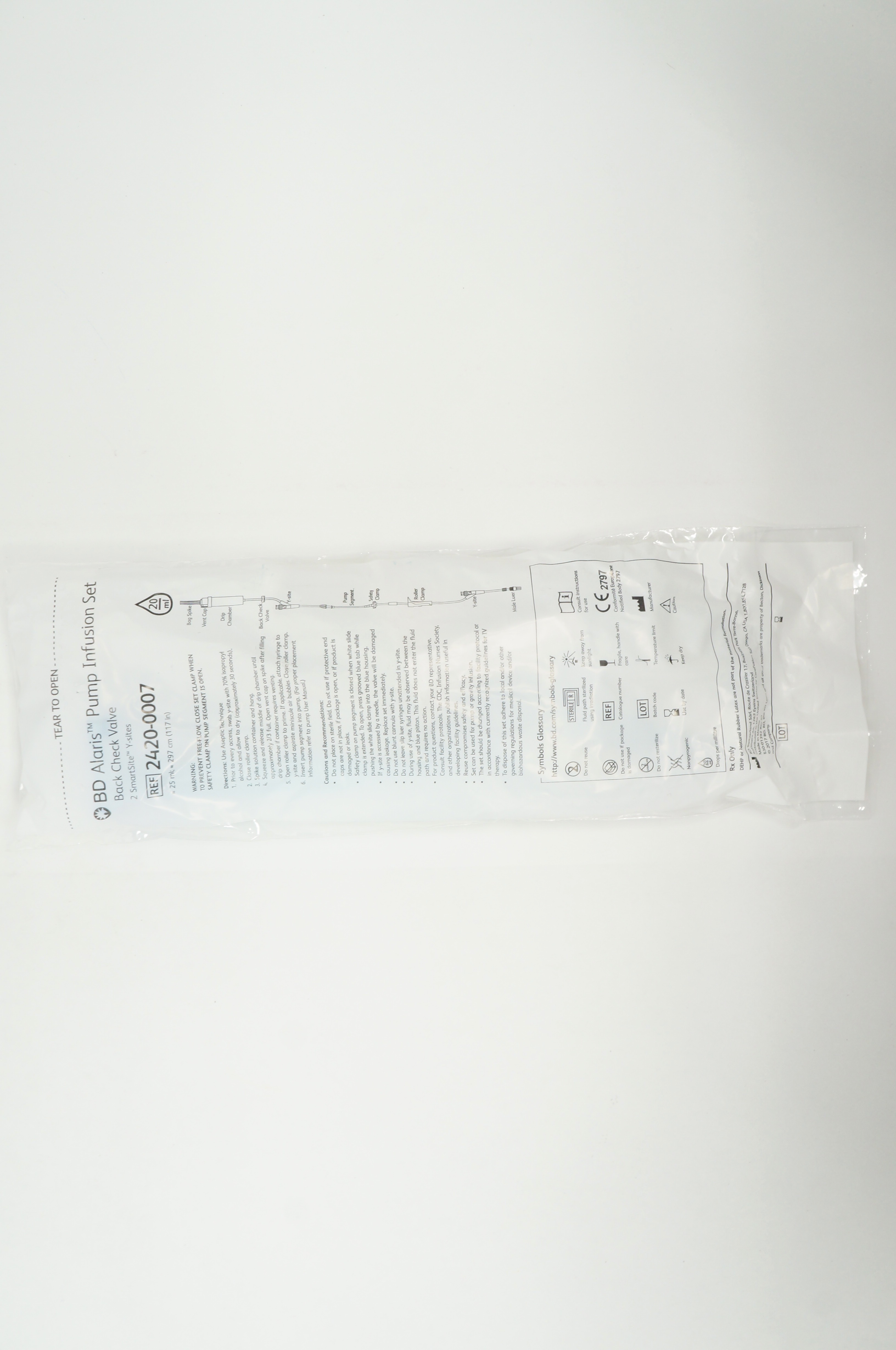 BD 2420-0007 Alaris Pump Infusion Set Back Check Valve 117 inch x 20ml