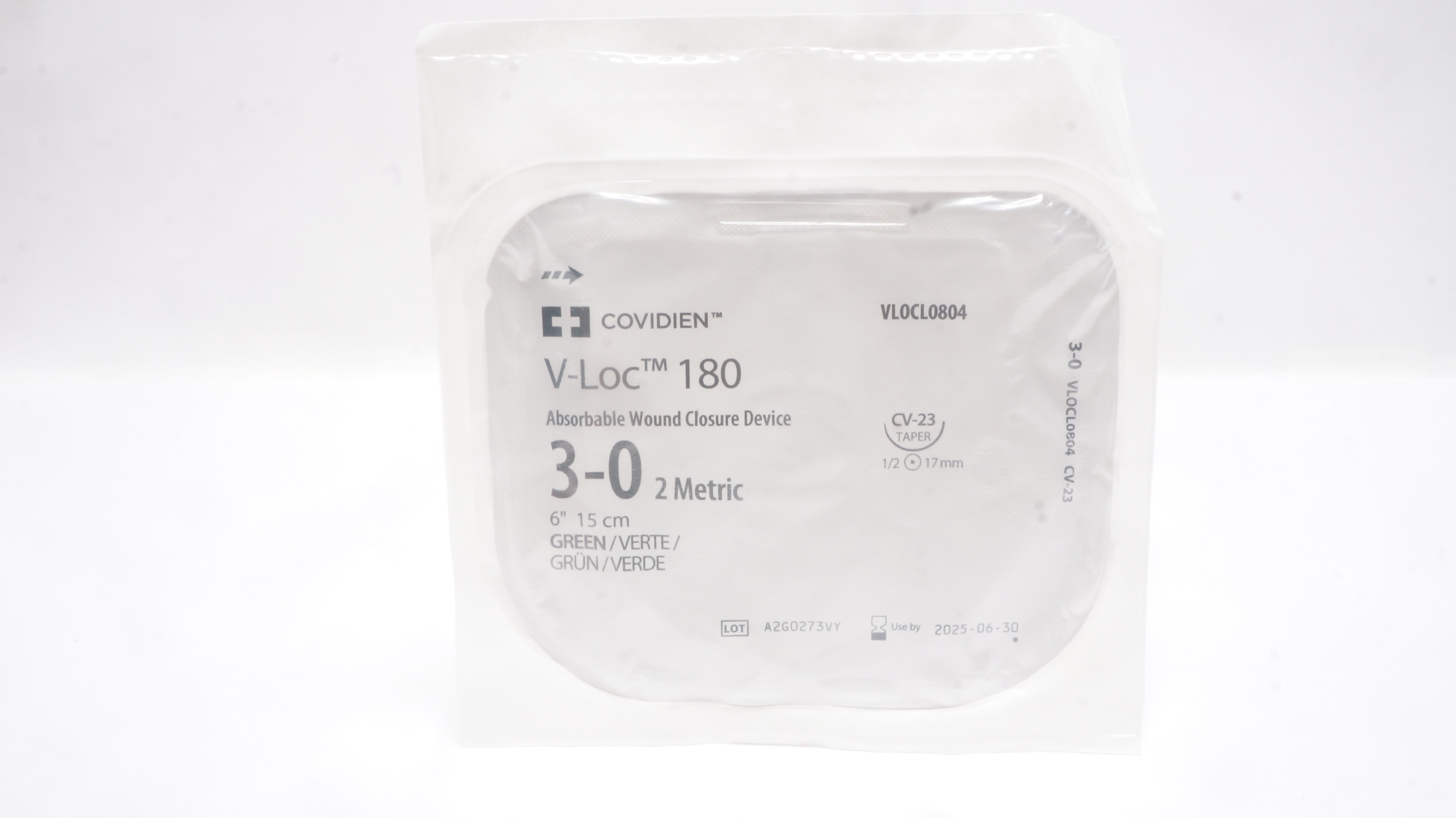 Covidien VLOCL0804 3-0 V-Loc 180 Wound Closure Device CV-23 Taper 1/2 17mm 6inch