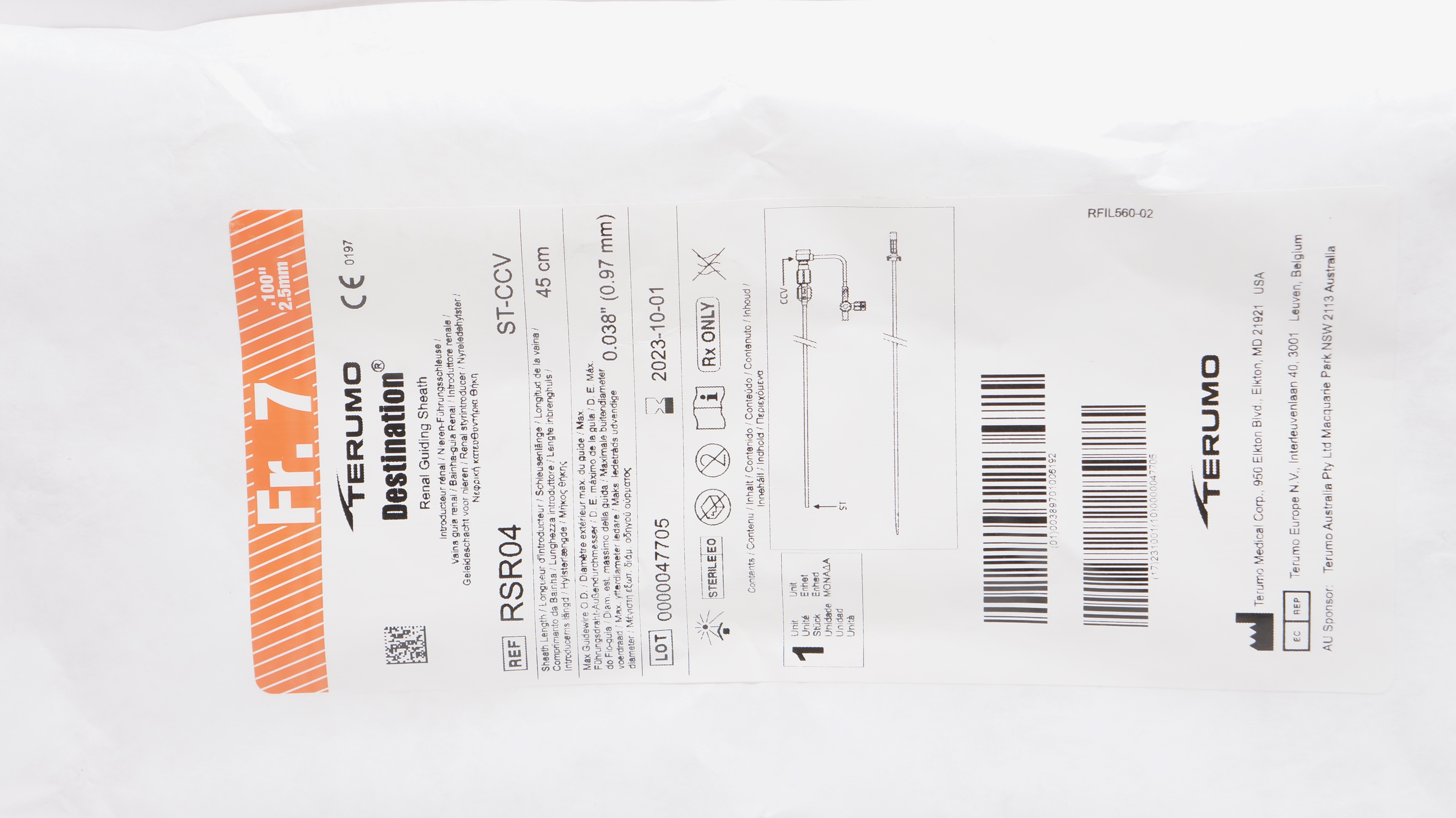 Terumo RSR04 Destination Renal Guiding Sheath 7Fr x .100inch x 2.5mm (x)