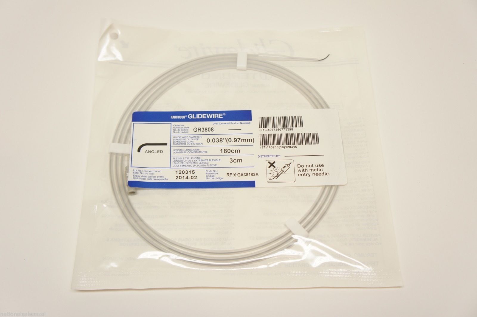 GR3808 ~ Terumo Glidewire Angled 0.038inch x 180cm x 3cm (x)