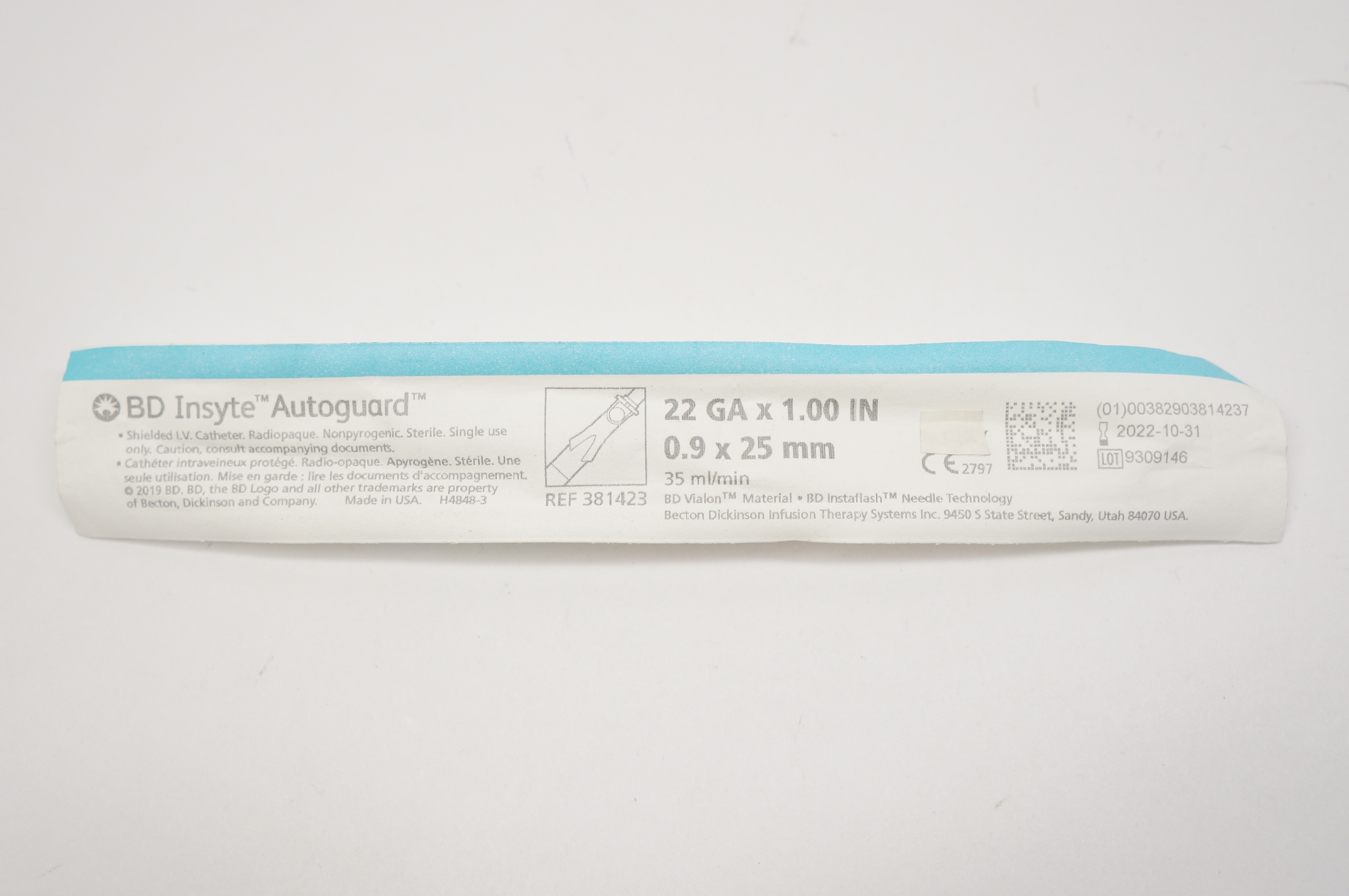 BD 381423 Insyte Autoguard Shielded I.V. Cath. 22Ga x 1inch