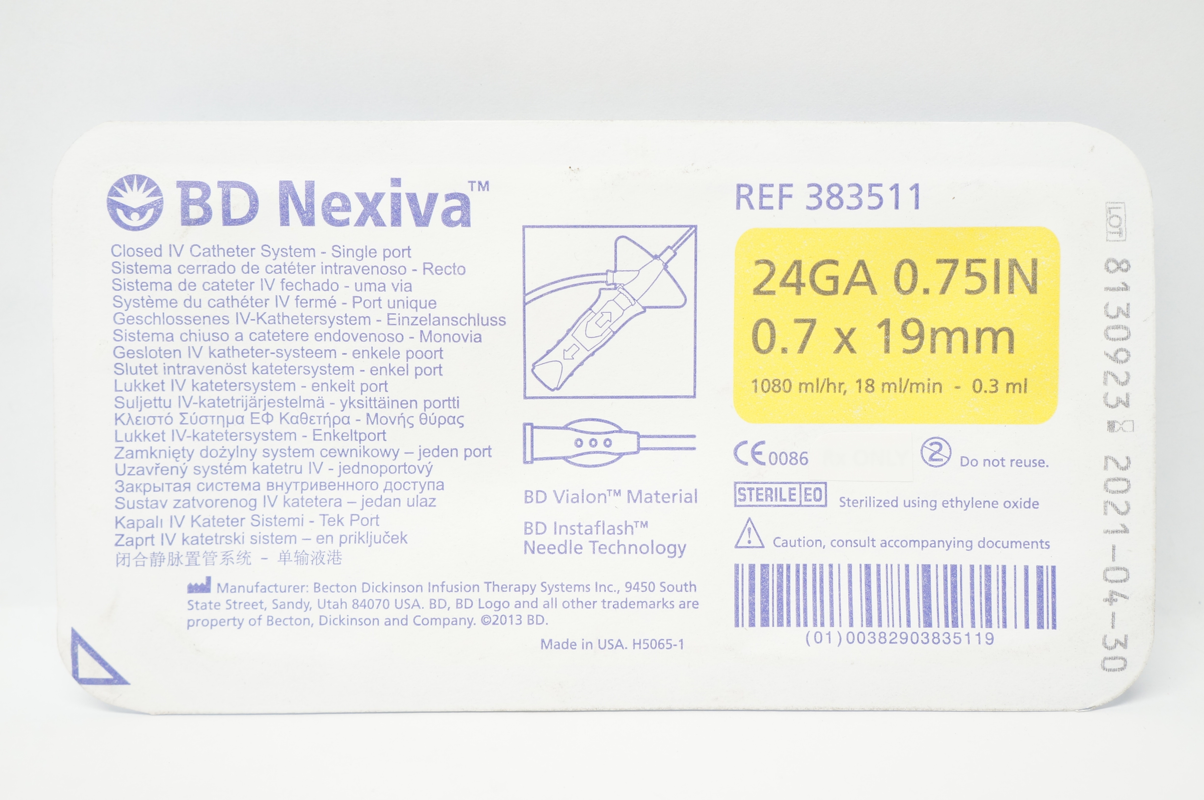 BD 383511 Nexiva Closed IV Cath. System-Single Port 24GA x 0.75inch (x)