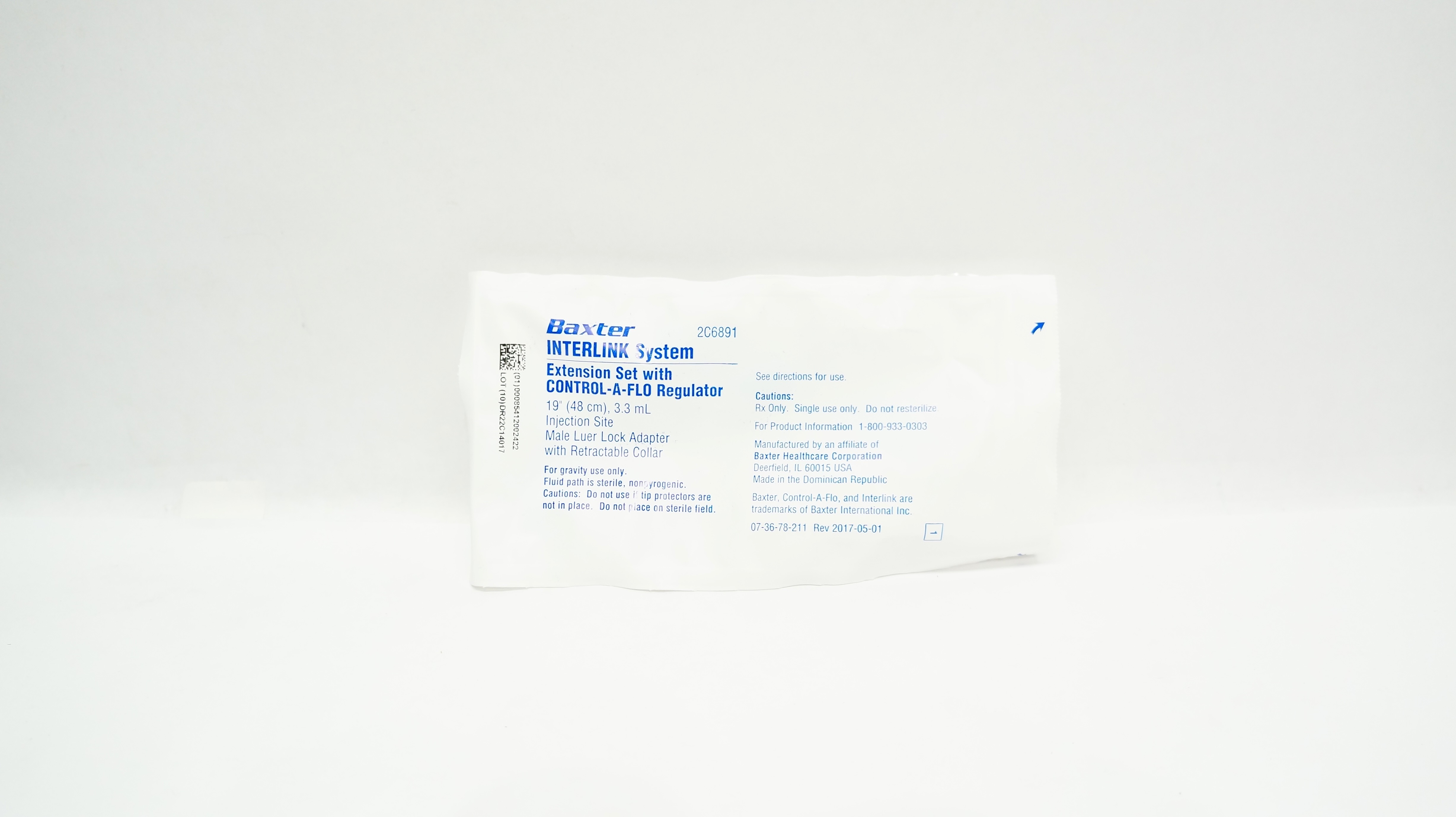 Baxter 2C6891 Extension Set w/Control-A-Flo Regulator 19inch x 3.3mL