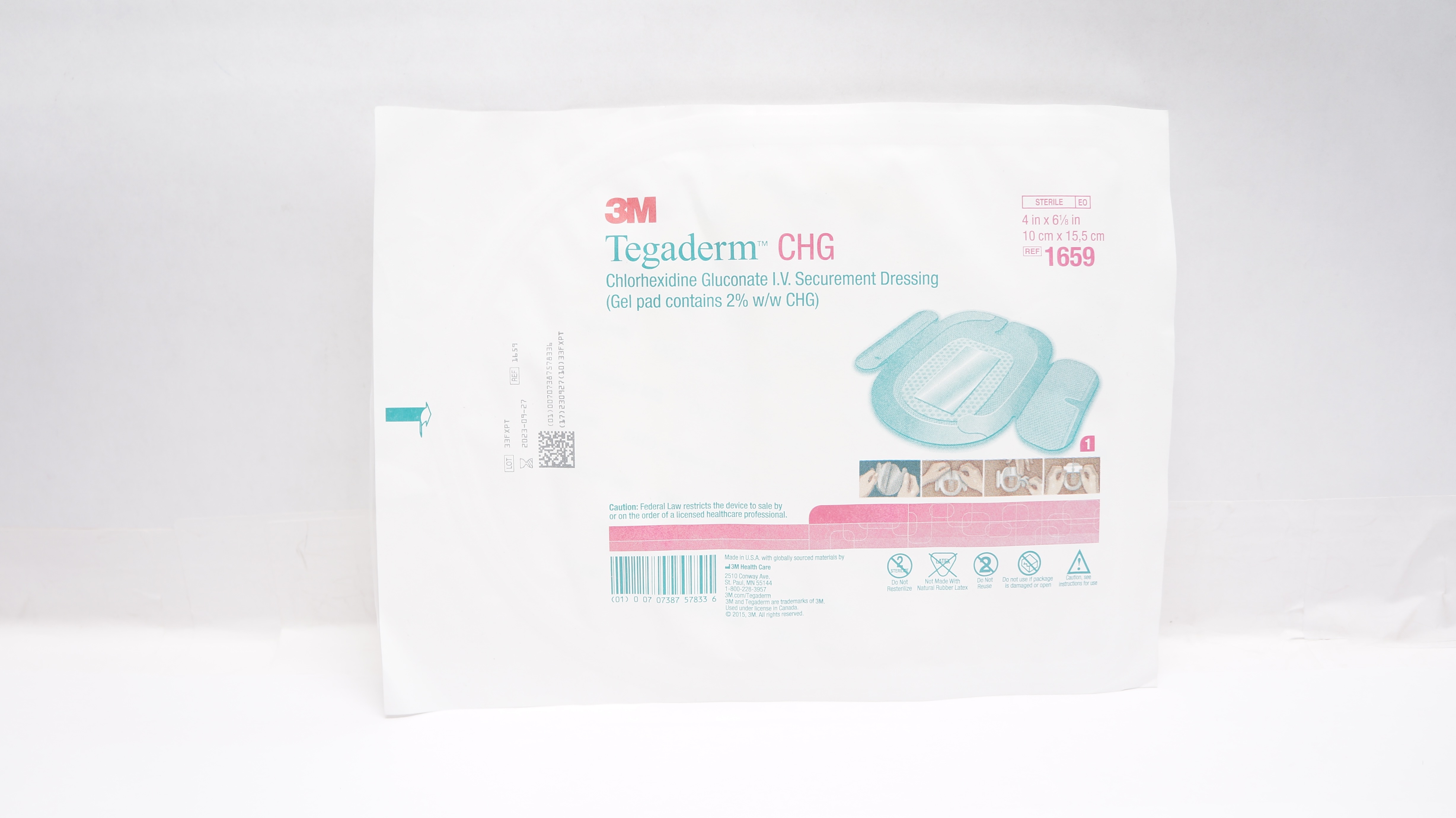 3M 1659 CHG Chlorhexidine Gluconate IV Securement Dressing 4inch x 6-1/8inch (x)