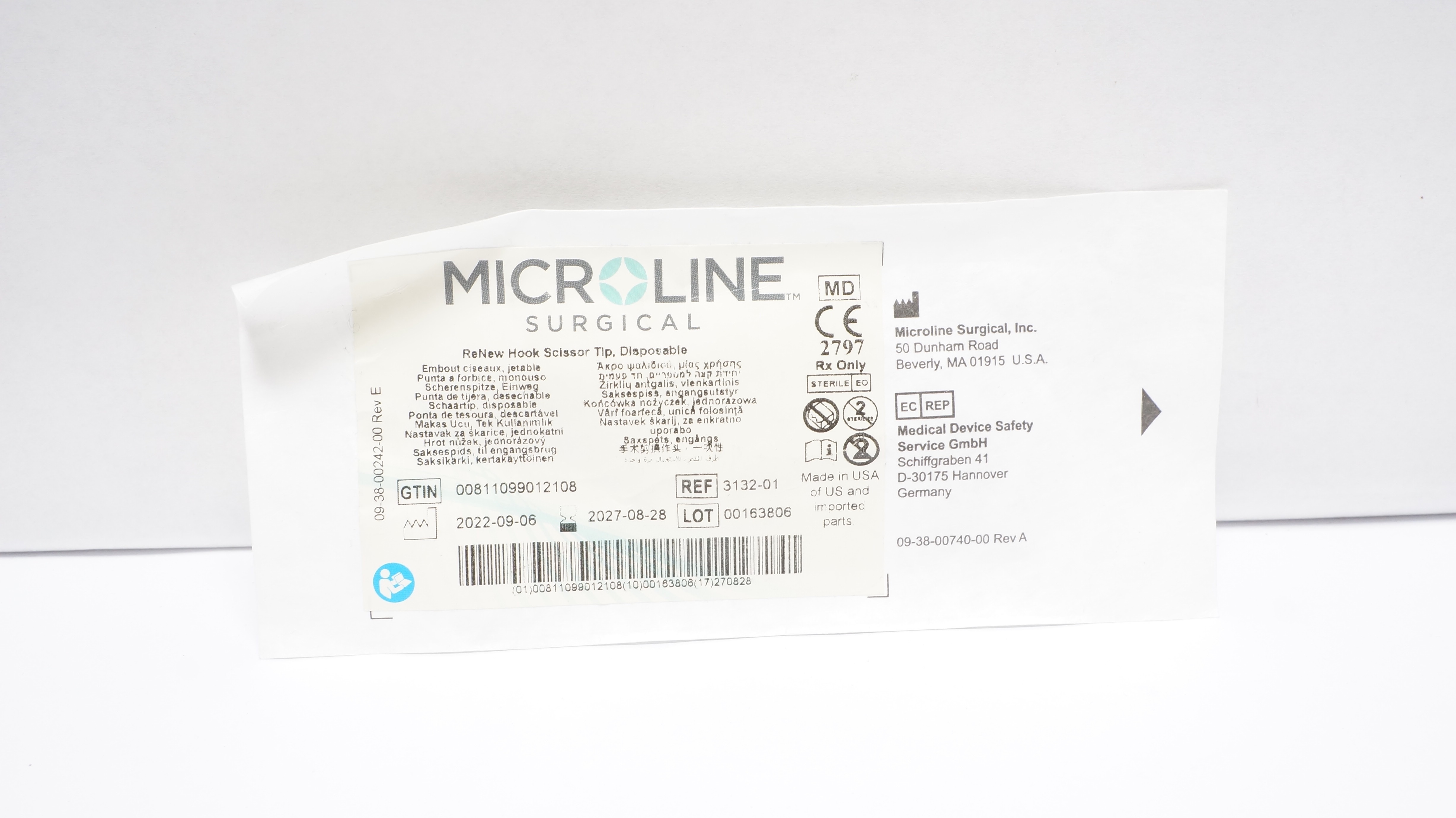 MicroLine Surgical 3132-01 ReNew Hook Scissor Tip, Disposable
