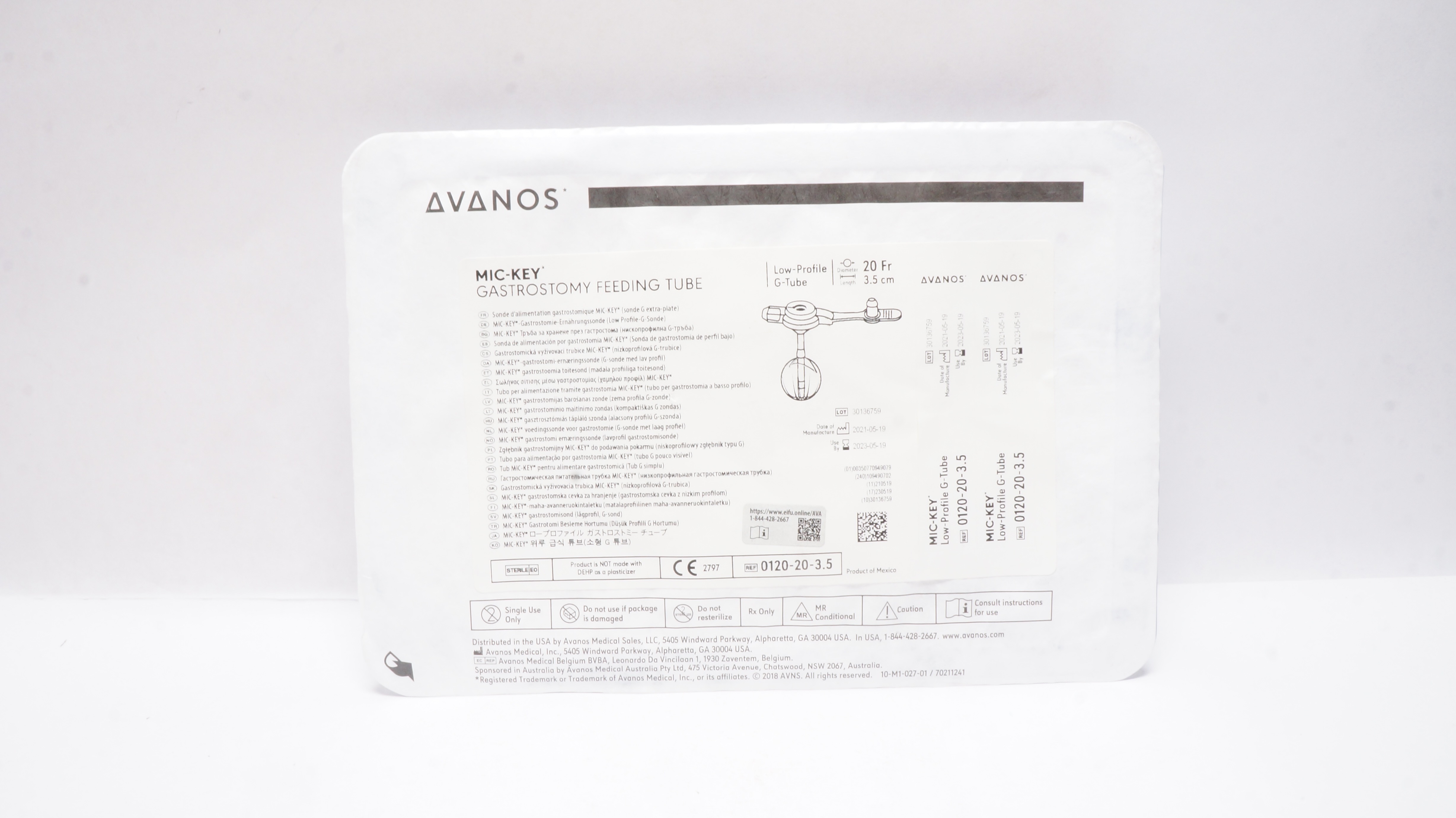 Avanos 0120-20-3.5 MIC-KEY Gastrostomy Feeding Tube 20Fr x 3.5cm (x)