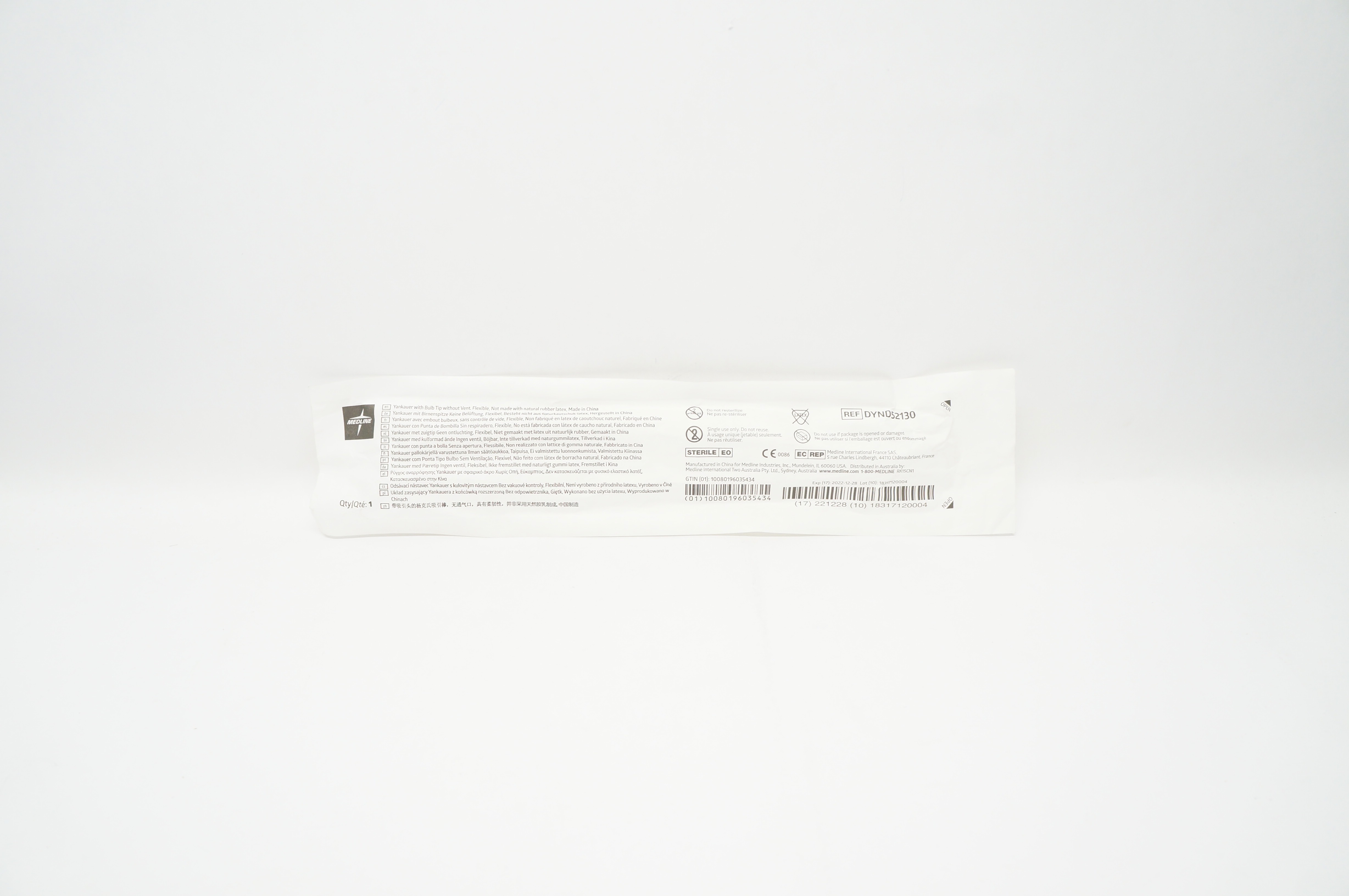 Medline DYND52130 Yankauer With Bulb Tip Without Vent, Flexible