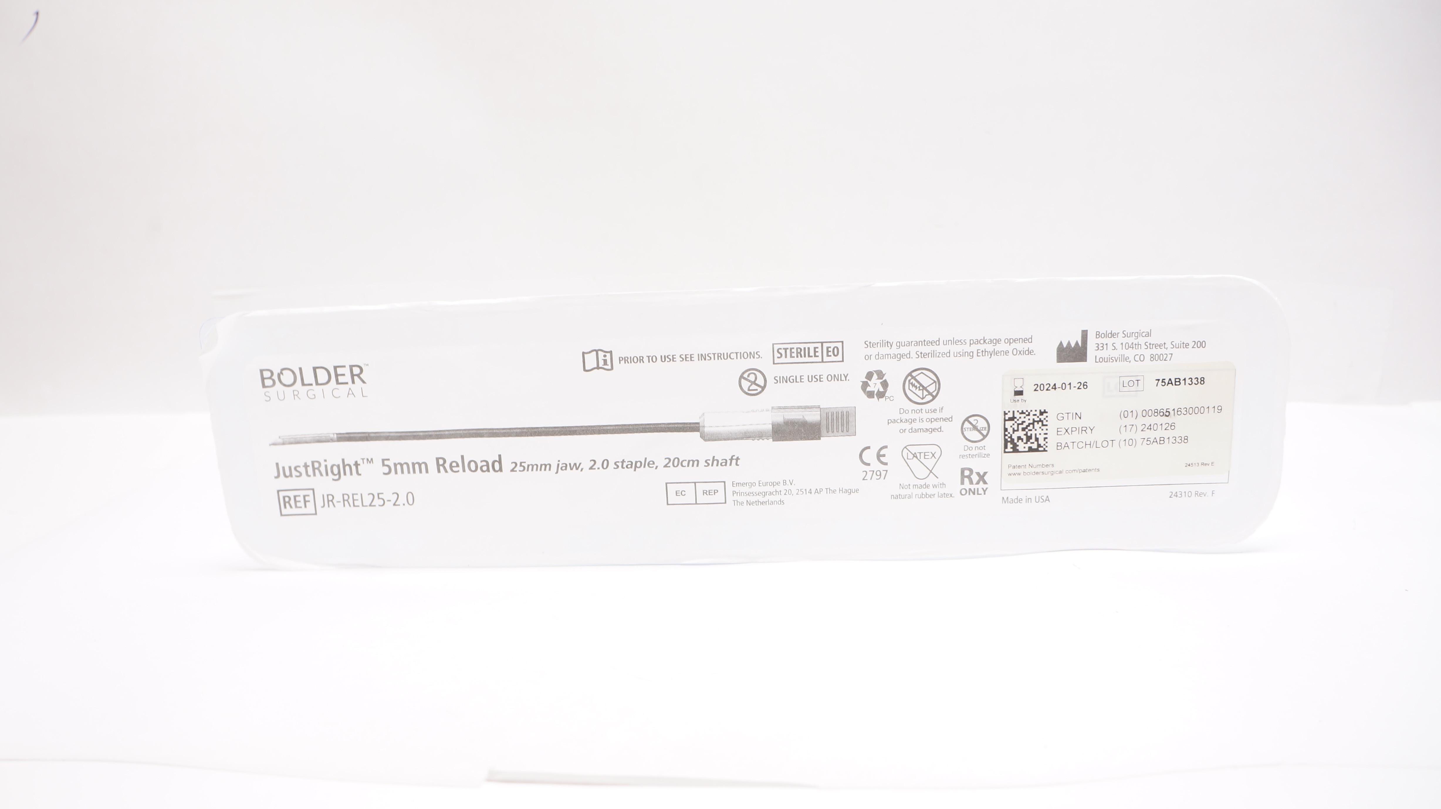 JustRight JR-REL25-2.0 5mm Reload 25mm Jaw, 2.0 Staple, 20cm Shaft (x)