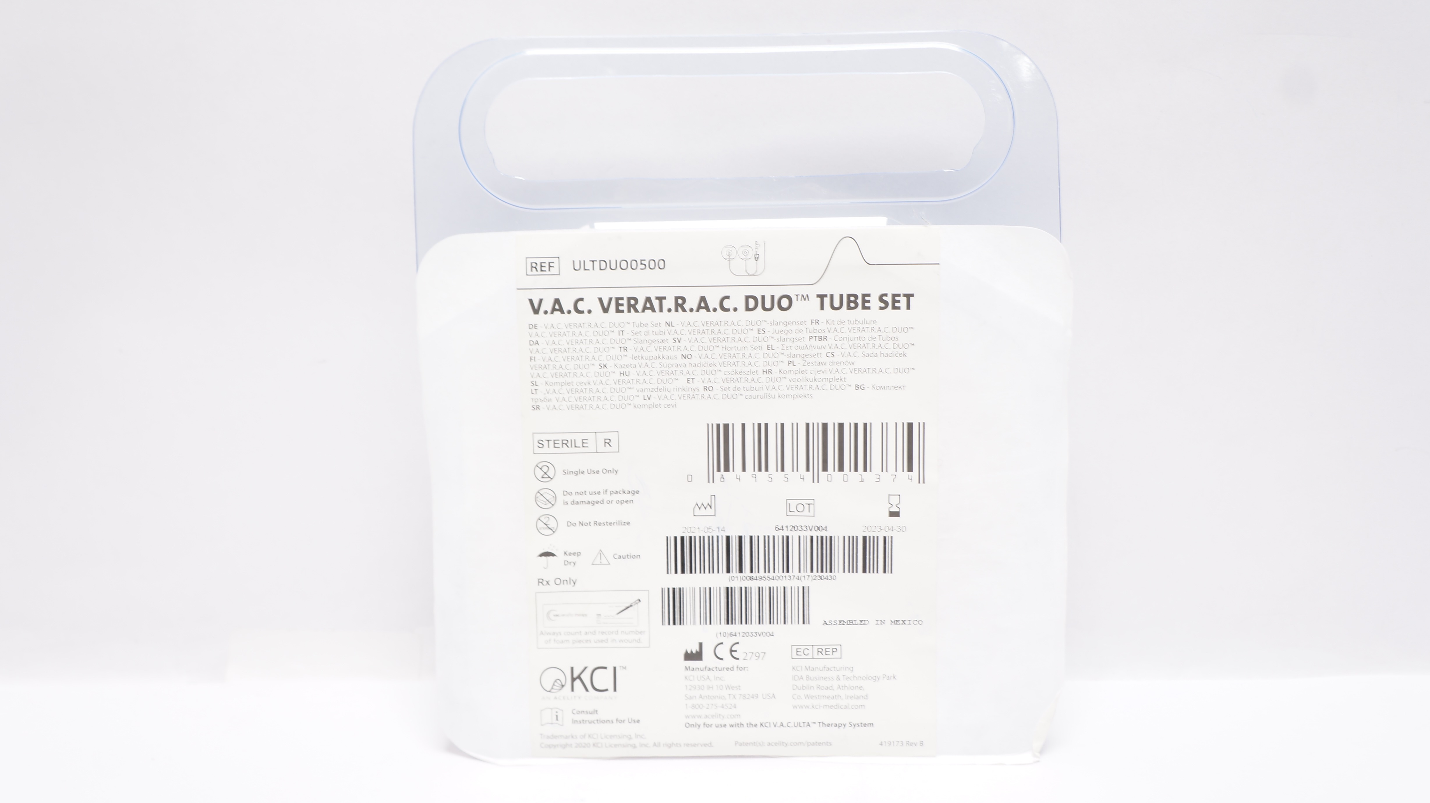 KCI ULTDUO0500 V.A.C. VeraT.R.A.C. Duo Tube Set (x)