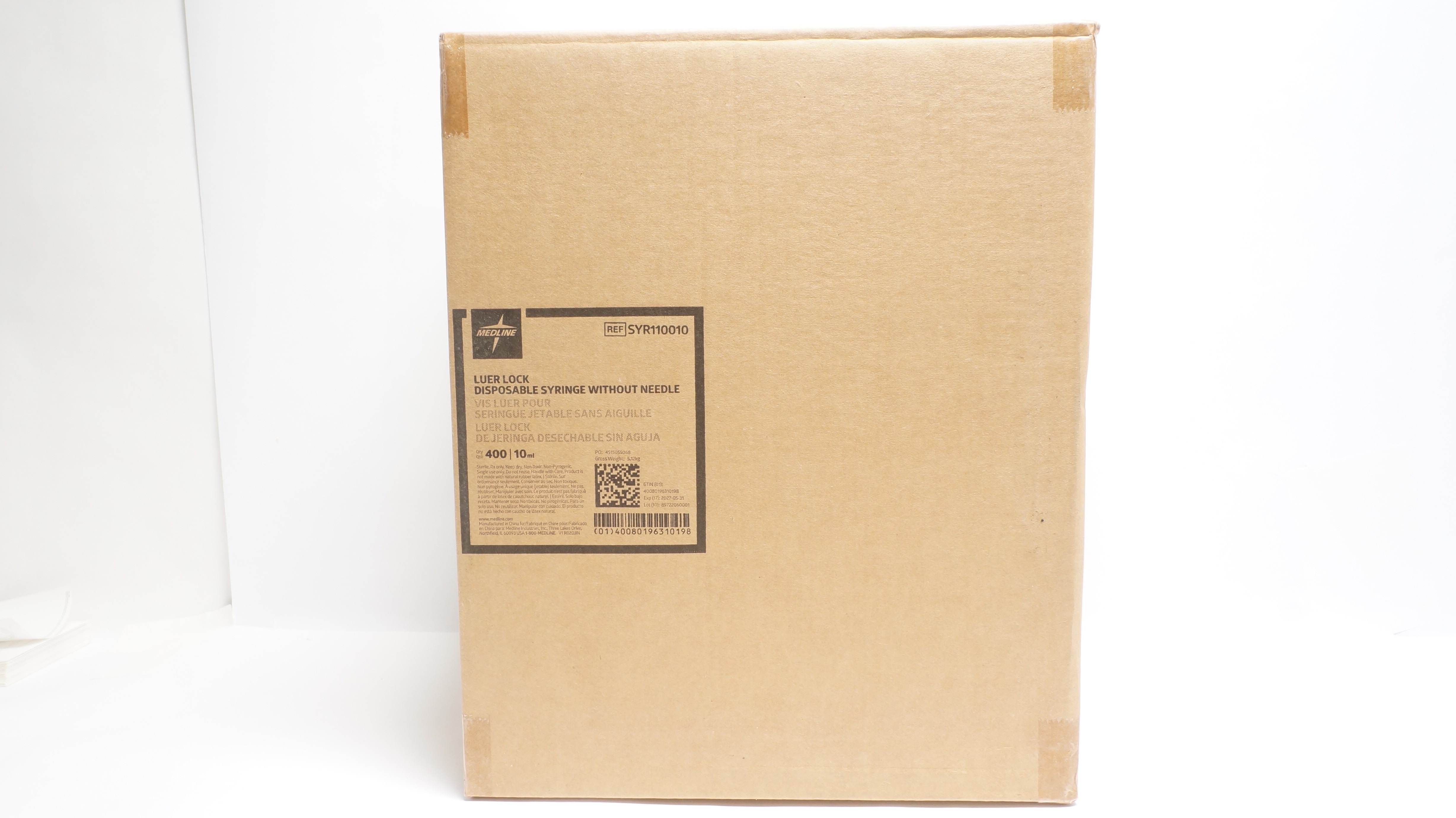 Medline SYR110010 Luer Lock Disposable Syringe Without Ndle 10mL - Case of 400