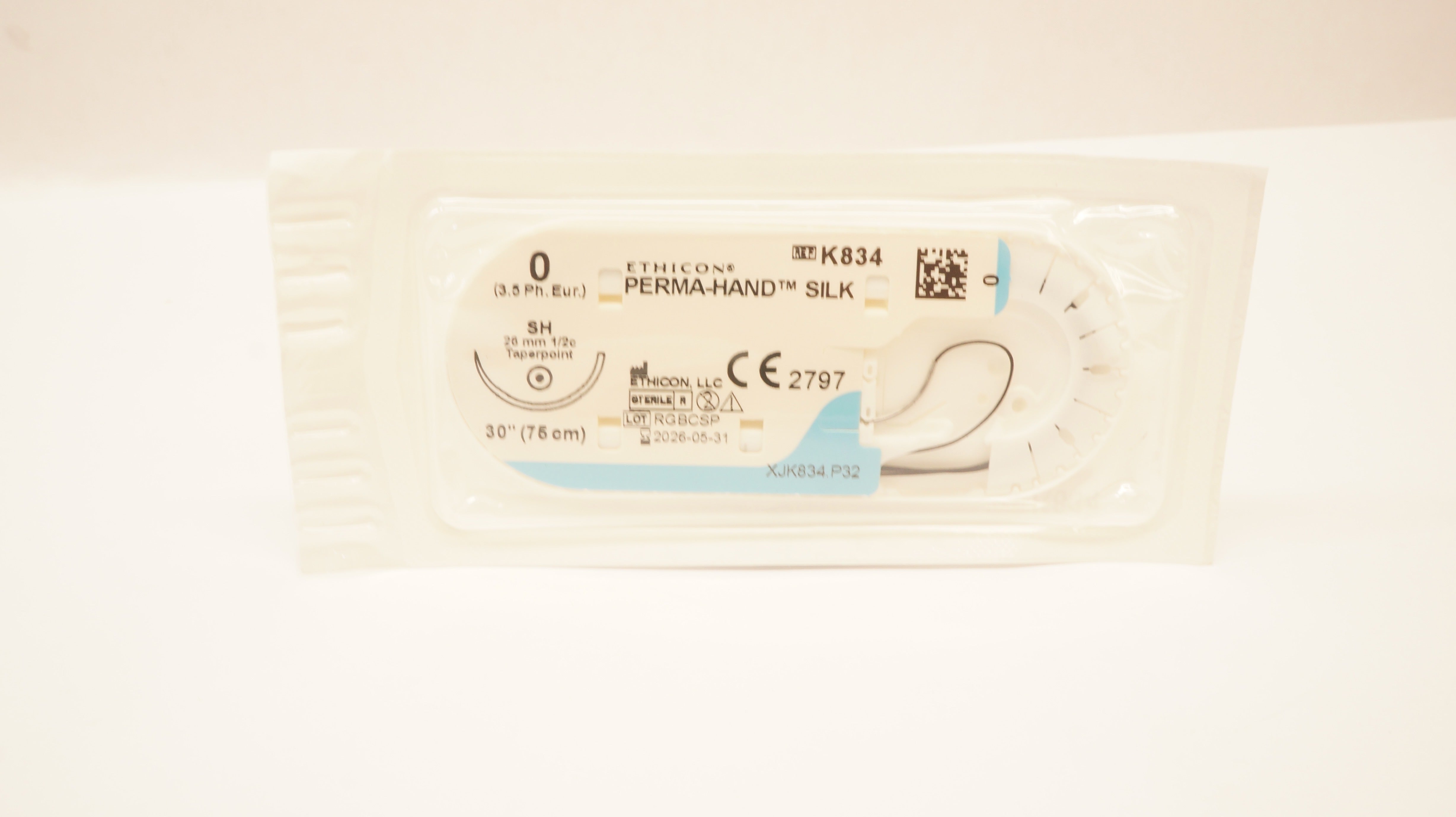 Ethicon K834 0 Perma-Hand Silk Stre SH 26mm 1/2c Taperpoint, 30inch