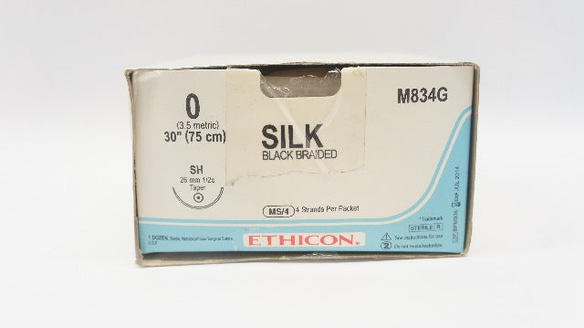 Ethicon M834 0 Silk Surgical Stre SH 26mm 1/2c Taper, 30inch (x) - Box of 12