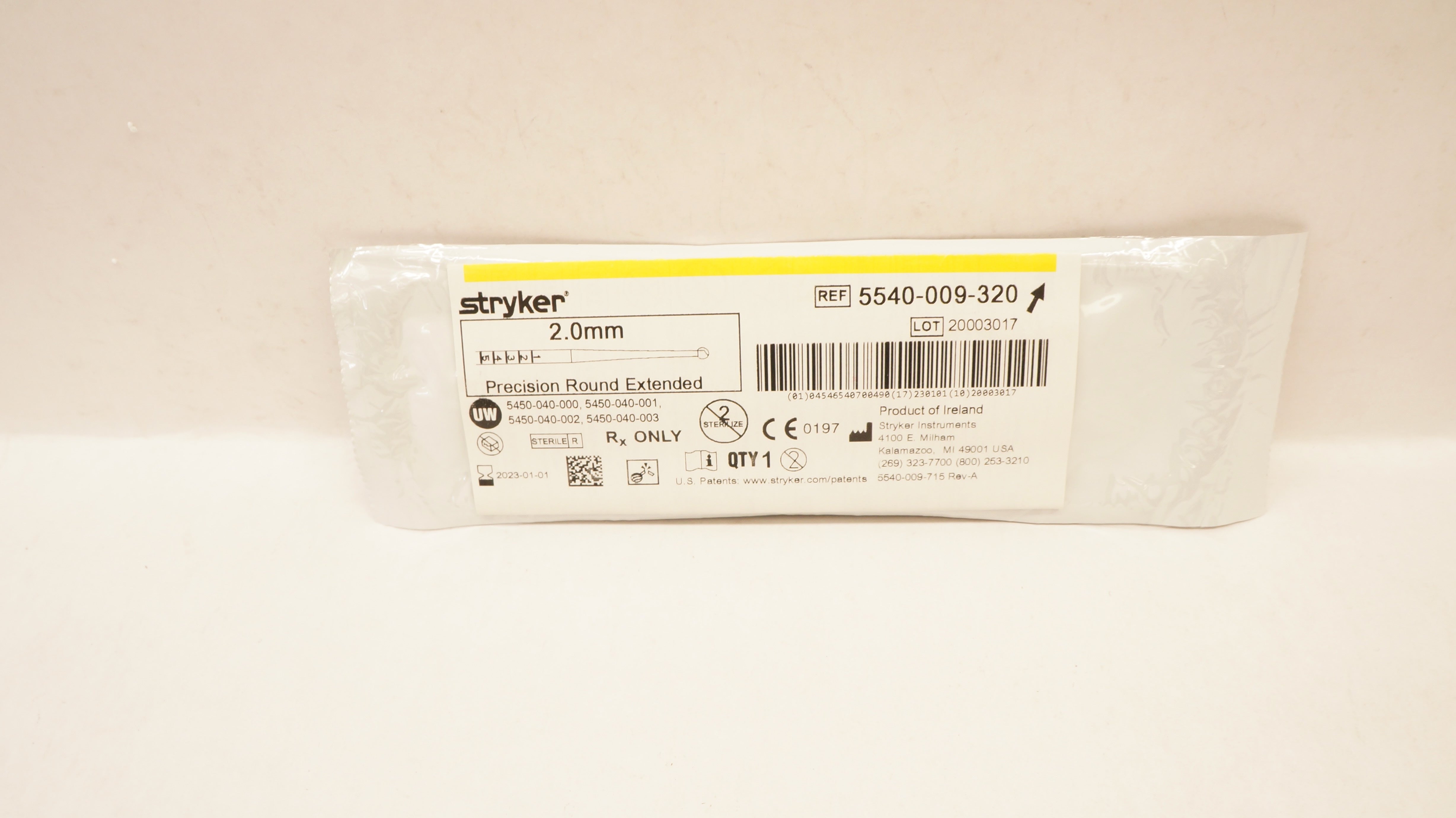 Stryker 5540-009-320 Precision Round Extended Bur 2.0mm (x)